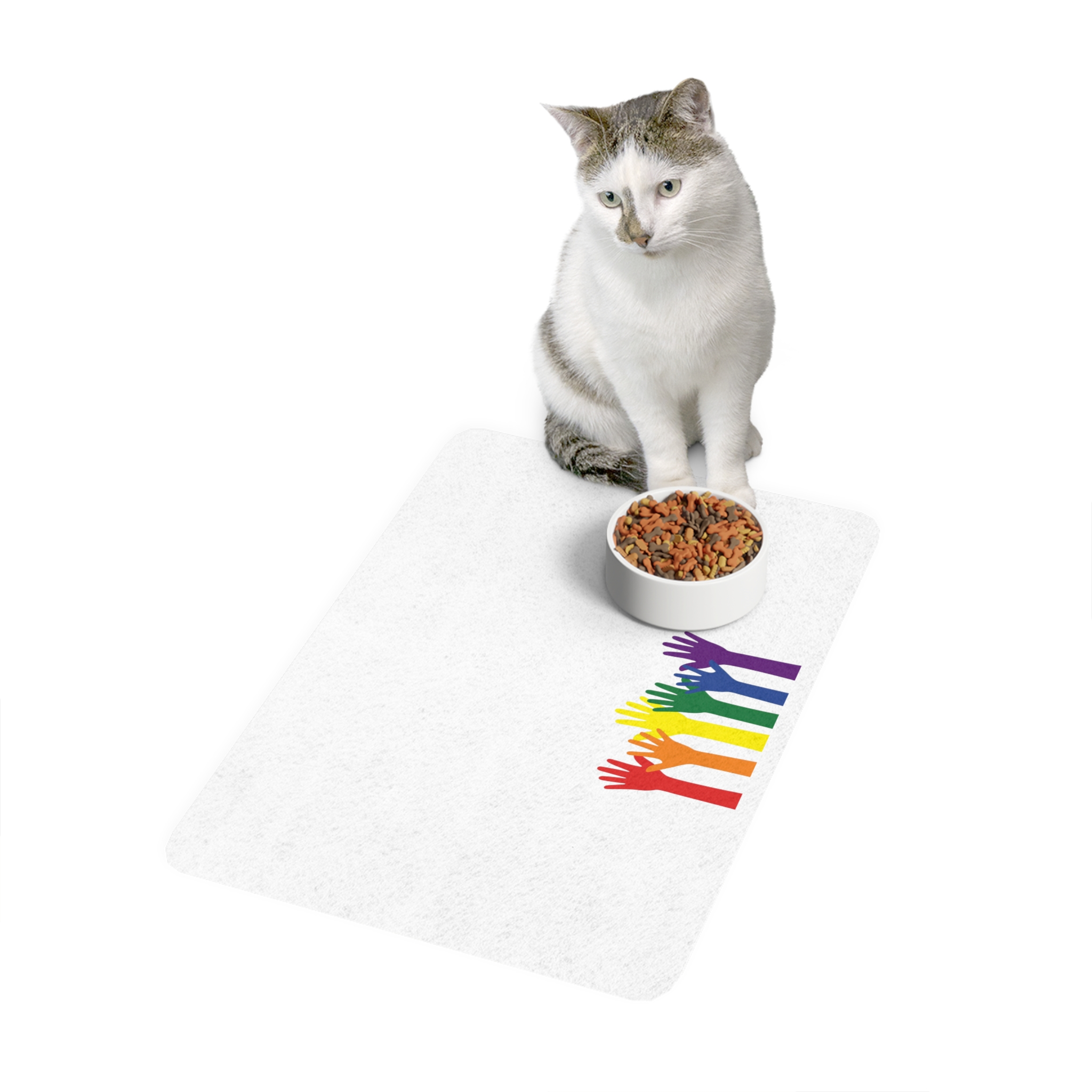 Silhouette Rainbow Colored Hands As Colors Pride Flag Lgbtqia Concept Pet Food Mat 12x18 - Image 3