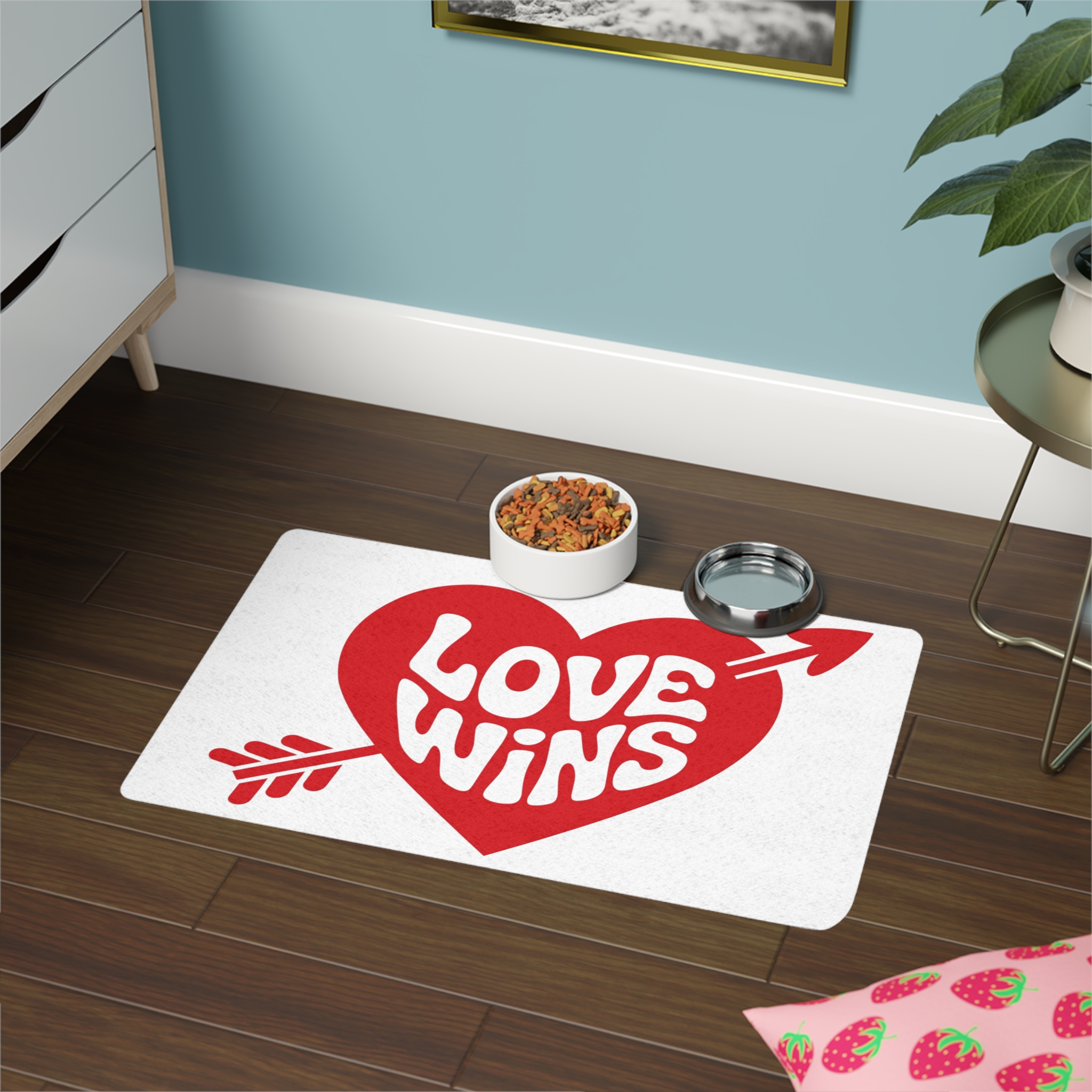 Love Wins Inscription Red Heart Pierced With Cupid39s Arrow Transparent Background Pet Food Mat 12x18 - Image 4