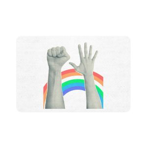 Trendy Collage With Hand Gestures Cutout Shapes Symbol Win Like Punk Grunge Halftone Retro Banner Poster Design Concept Protest Confrontation Pride Lgbt Month Vector Illustration Pet Food Mat 12x18
