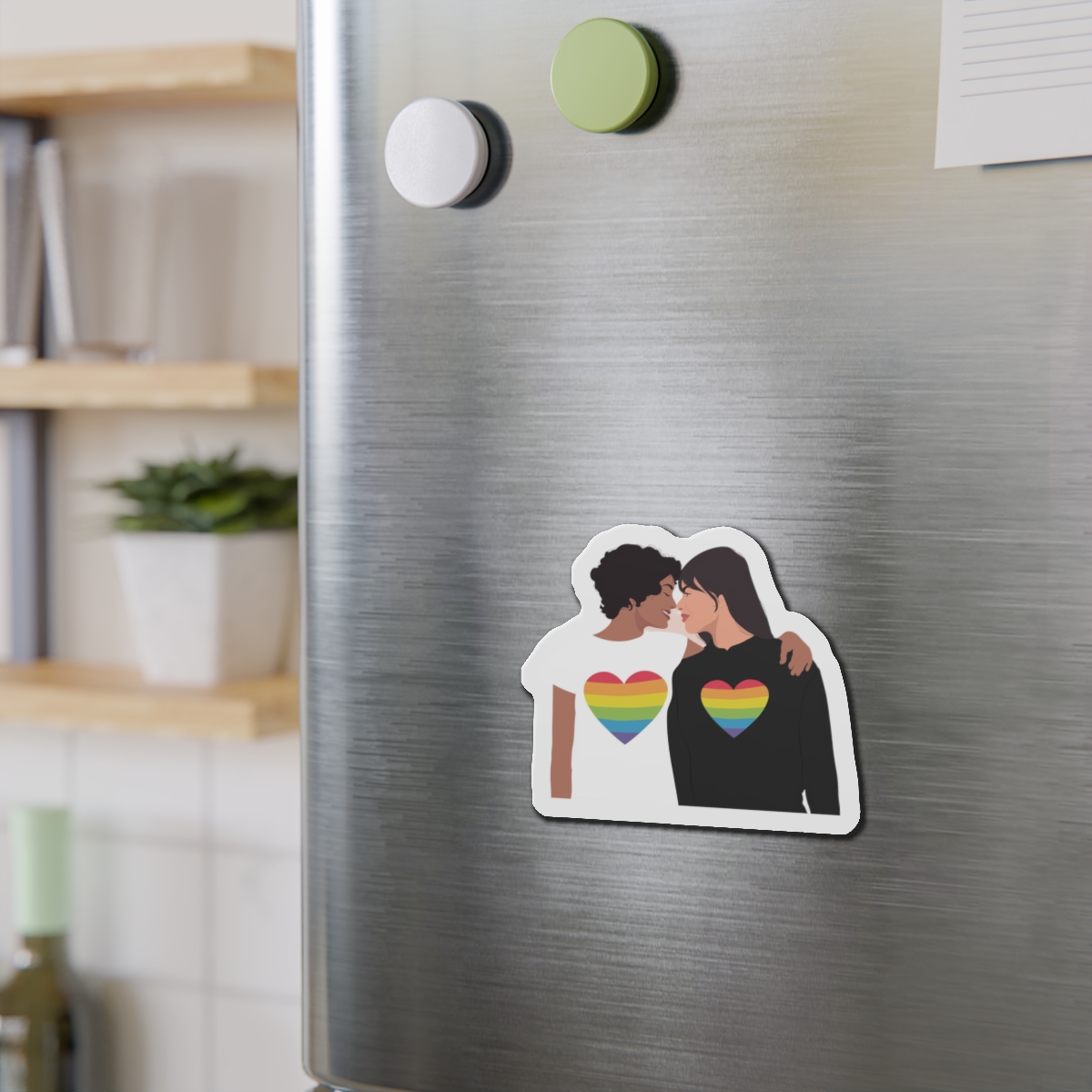 Embracing Lgbt Couple Couple Girls Love Smiling Each Other Die Cut Magnets - Image 9