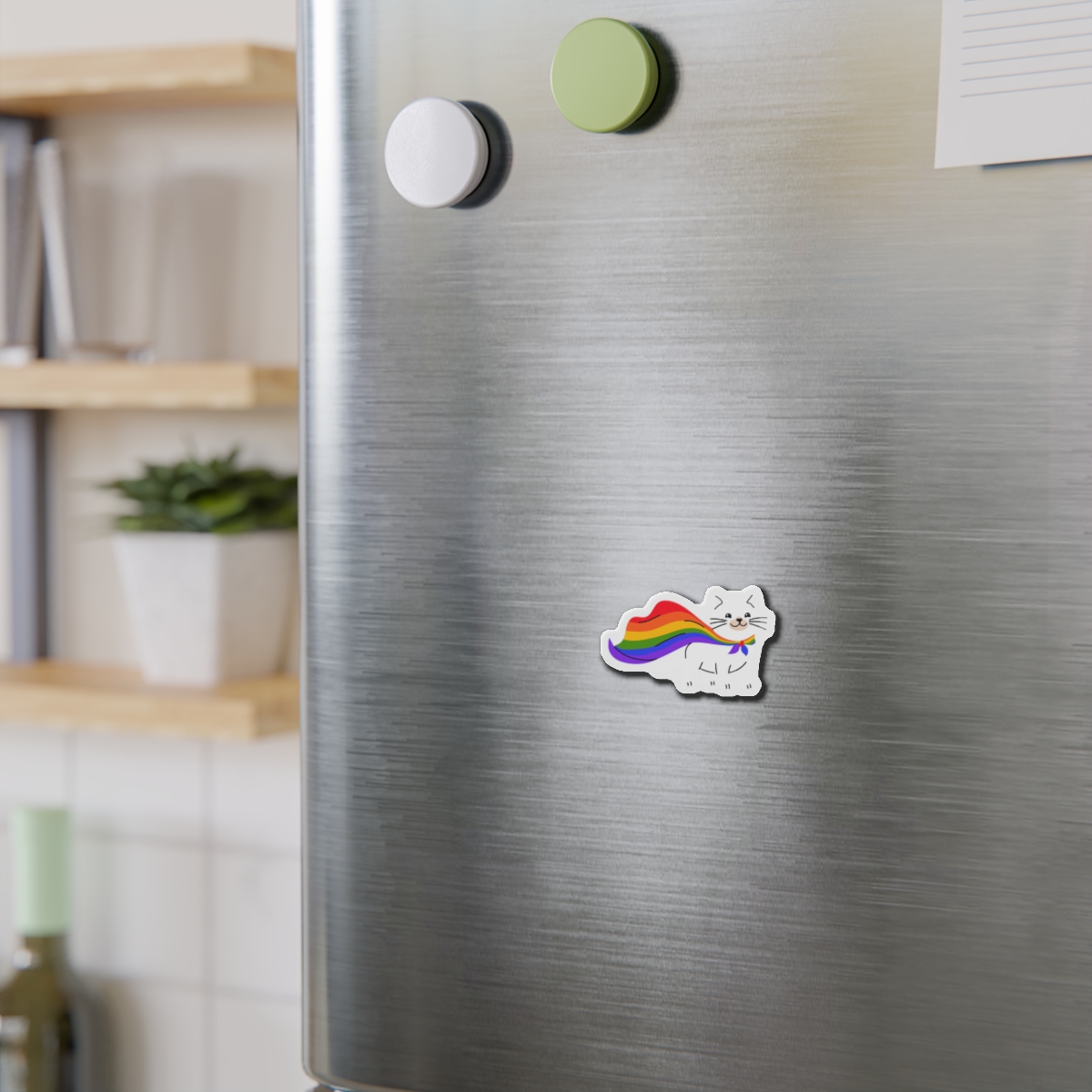 Kawaii Cat With Lgbtq Rainbow Flag Cartoon Die Cut Magnets - Image 3