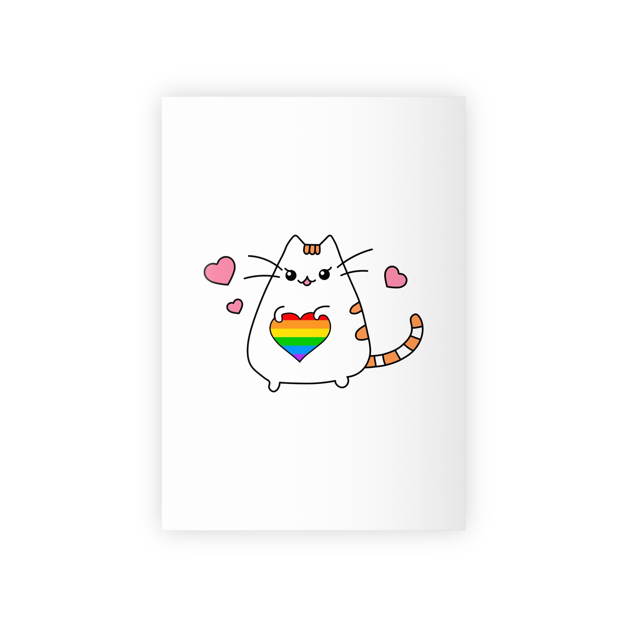 Kawaii Cat With Rainbow Heart Gift Wrapping Paper Rolls 1pc