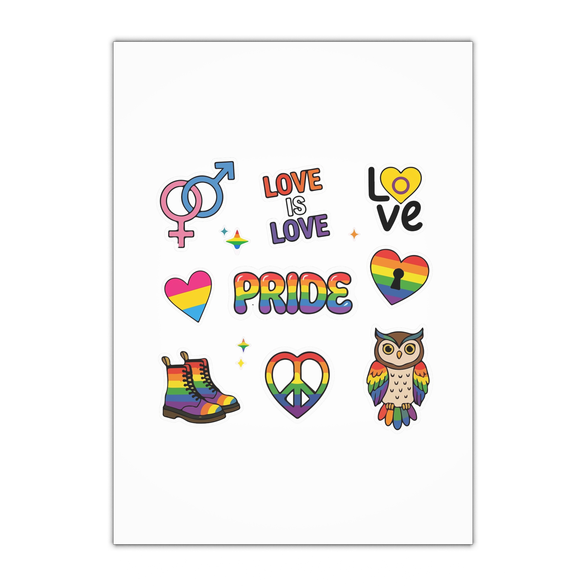 Pride Stickers Doodle Set Colorful Lgbtq Hand Drawn Icons Pack Gift Wrapping Paper Sheets 1pc