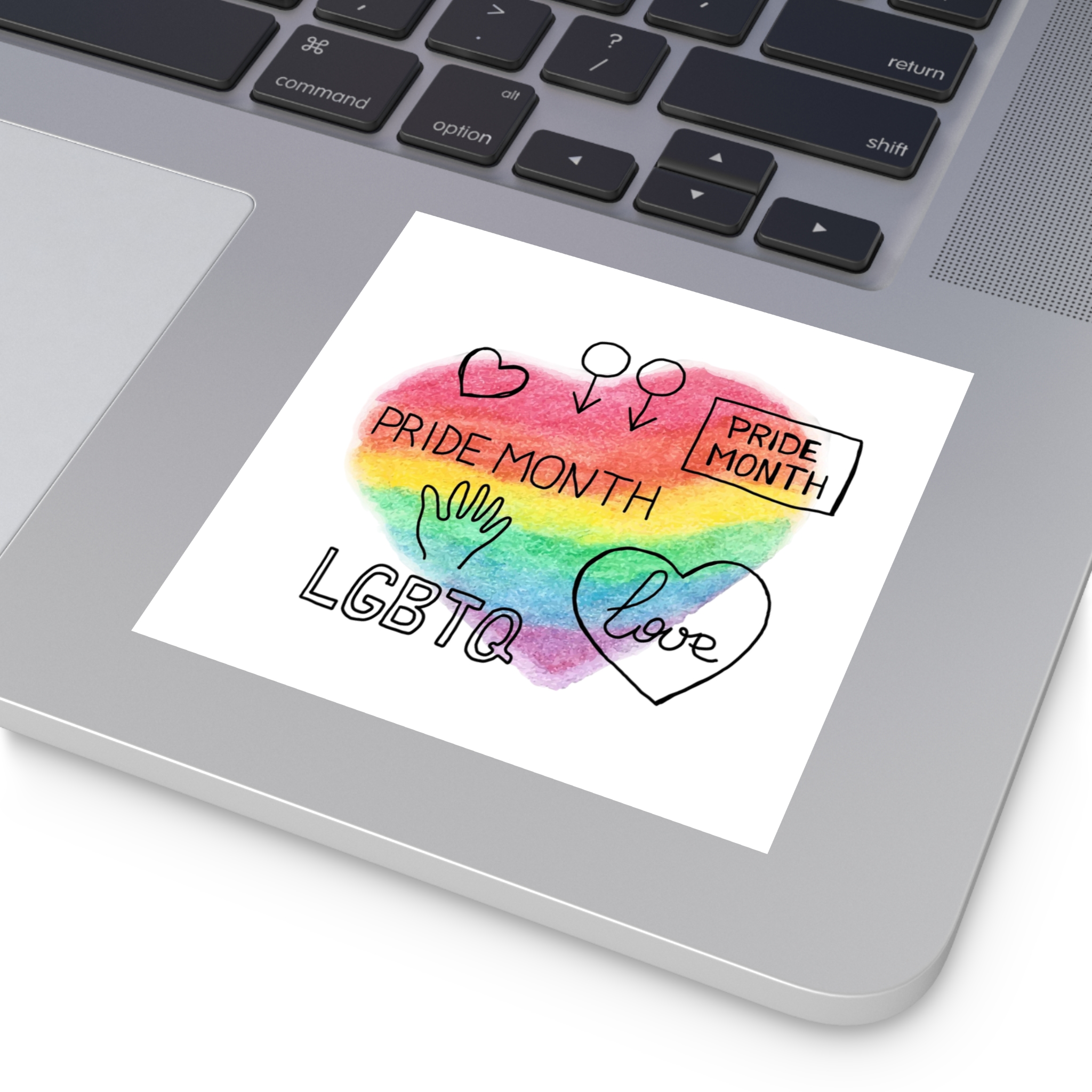 Lgbtq Hand Drawn Symbols Rainbow Coloured Heart Background Laminate Stickers Square - Image 19