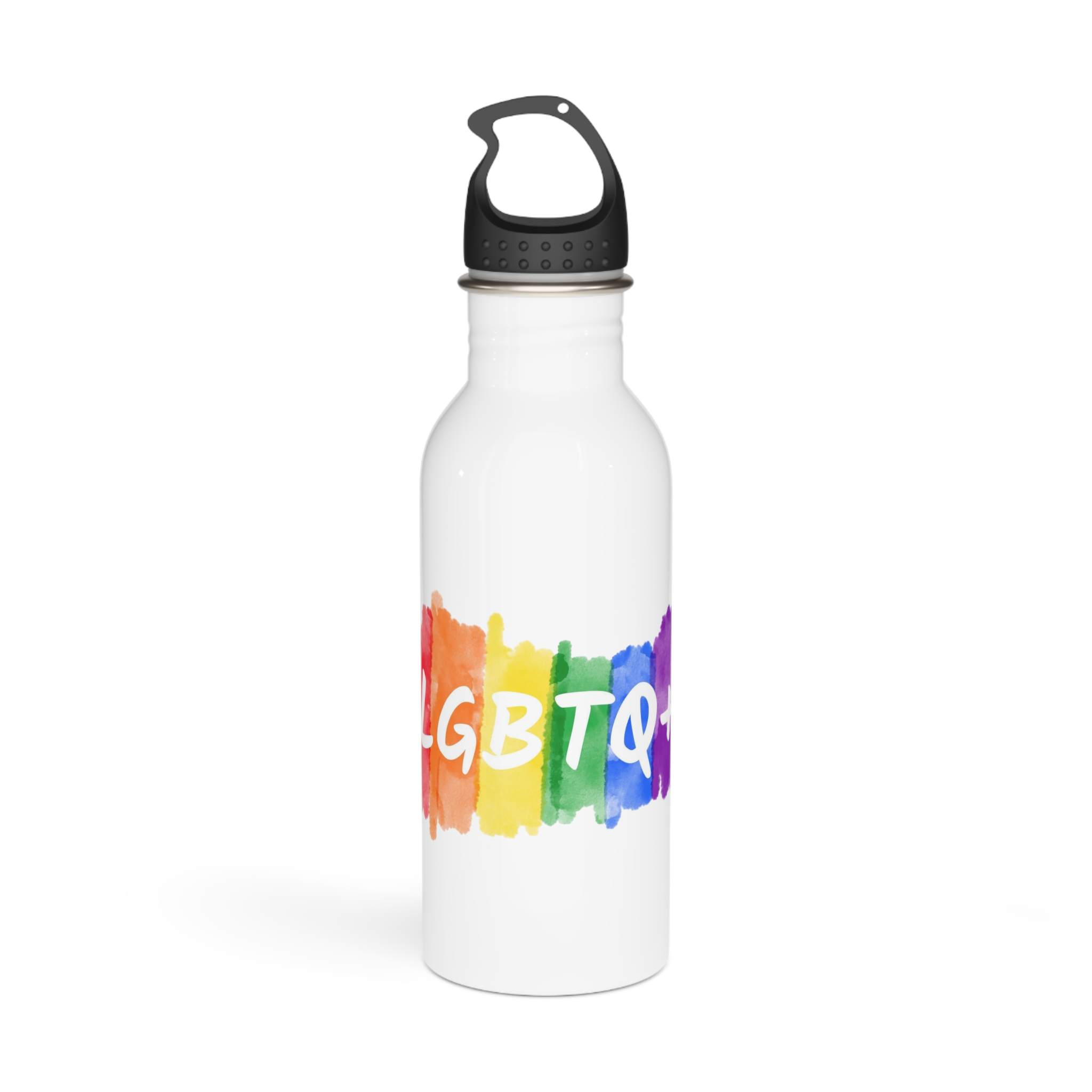 Lgbtq Logo Lettering Text Vector Rainbow Watercolor Paint Textured Colorful Stripes Stainless Steel Water Bottle