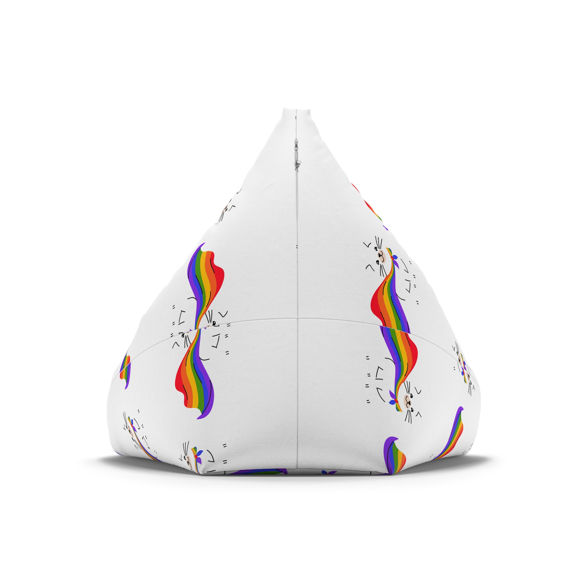 Kawaii Cat With Lgbtq Rainbow Flag Cartoon Bean Bag Chair Cover - Image 6