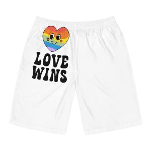 Vector Lgbt Groovy Love Wins Lettering Heart Mens Board Shorts Aop
