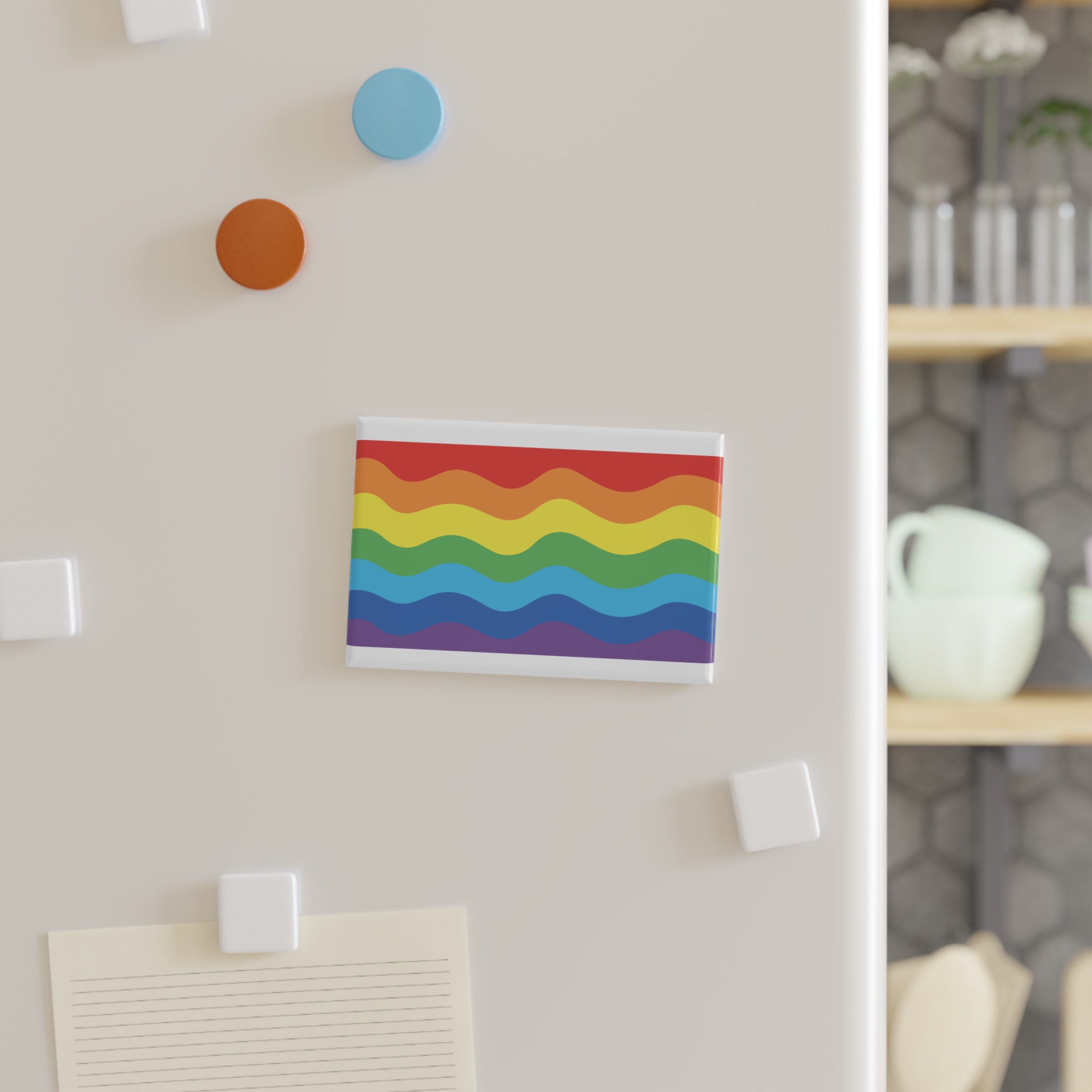 Bright Rainbow Color Waves Creating Cheerful Design Background Button Magnet Rectangle 1 And 10 Pcs - Image 7