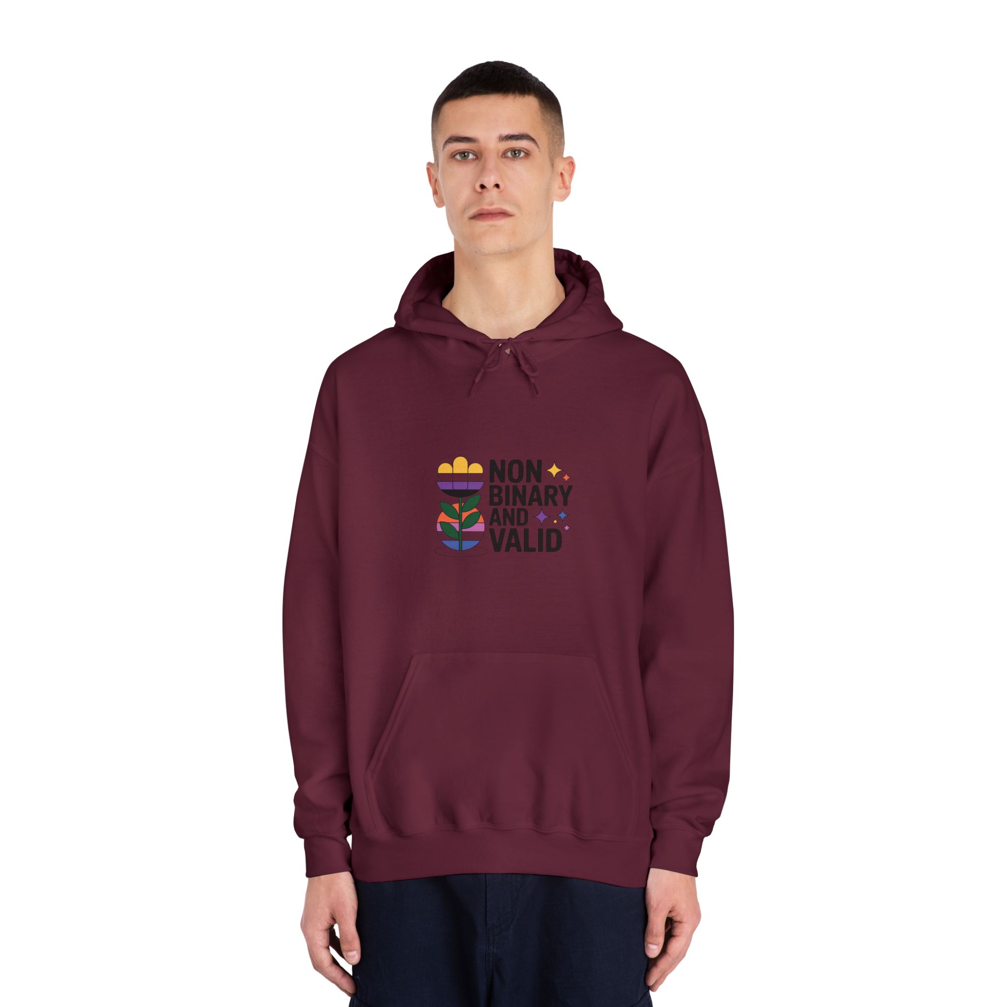 Non Binary Valid T Shirt Design Isolated White Background Unisex Dryblend Hooded Sweatshirt - Image 19