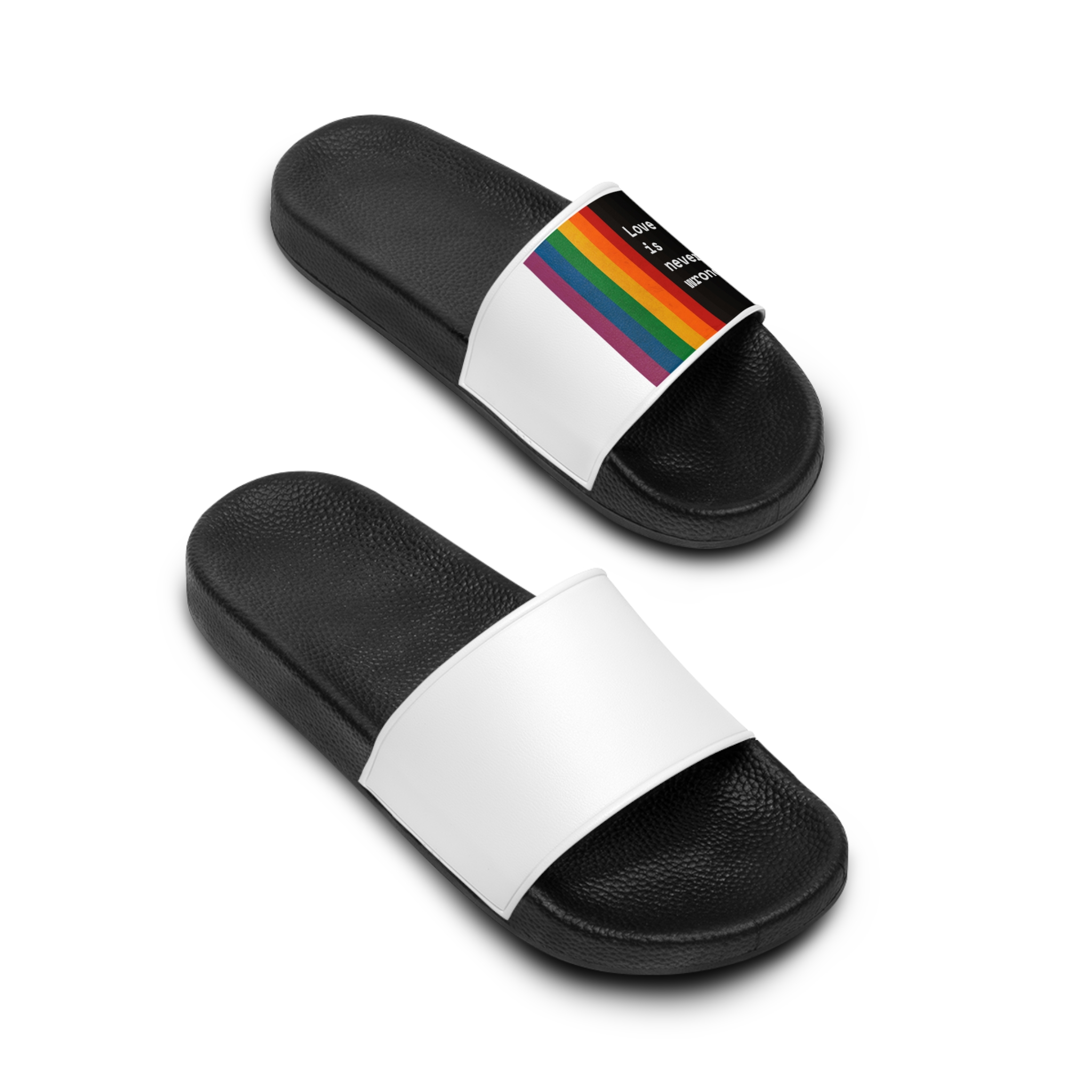 Rainbow With Love Is Never Wrong Concept Pride Month Mens Slide Sandals - Image 4