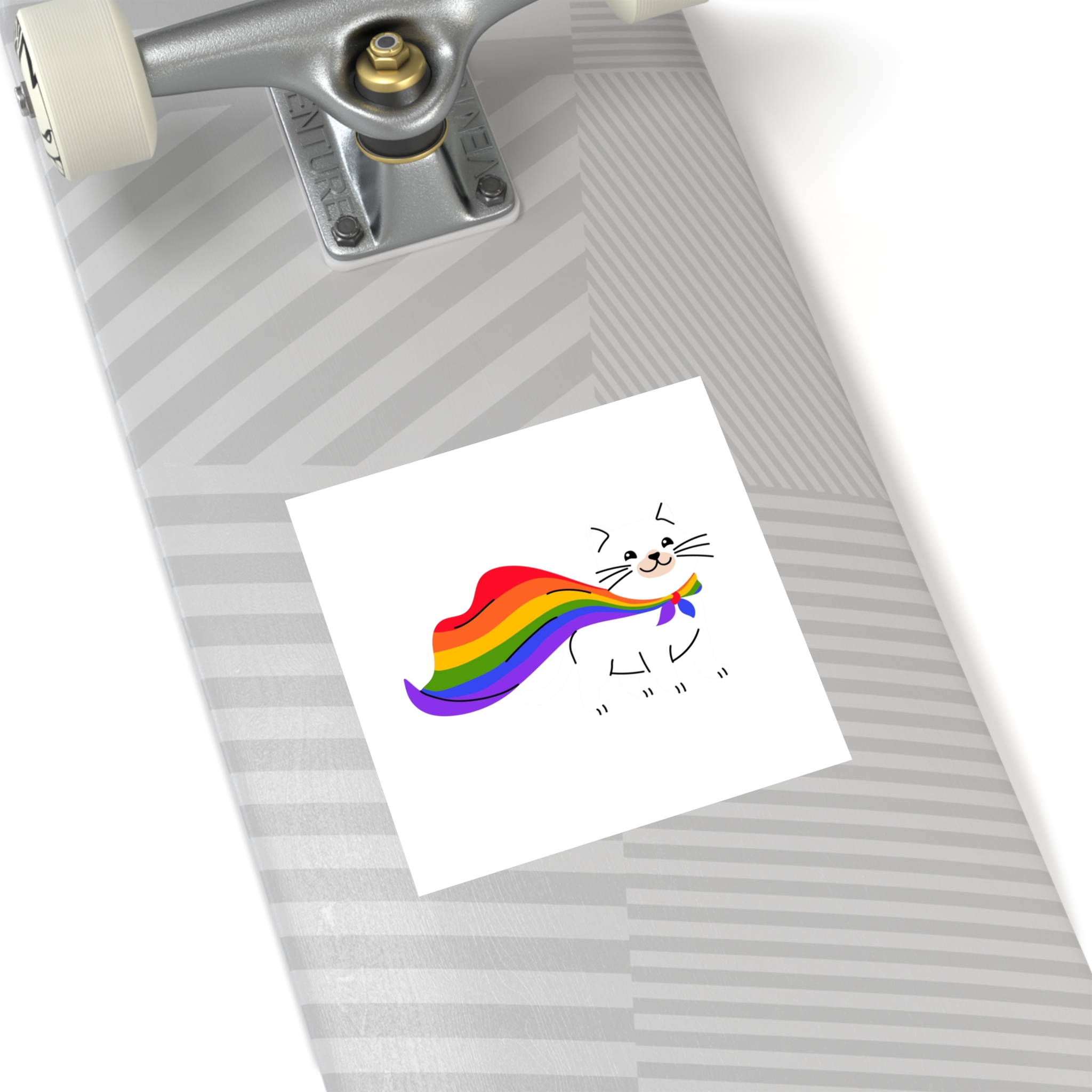 Kawaii Cat With Lgbtq Rainbow Flag Cartoon Laminate Stickers Square - Image 44