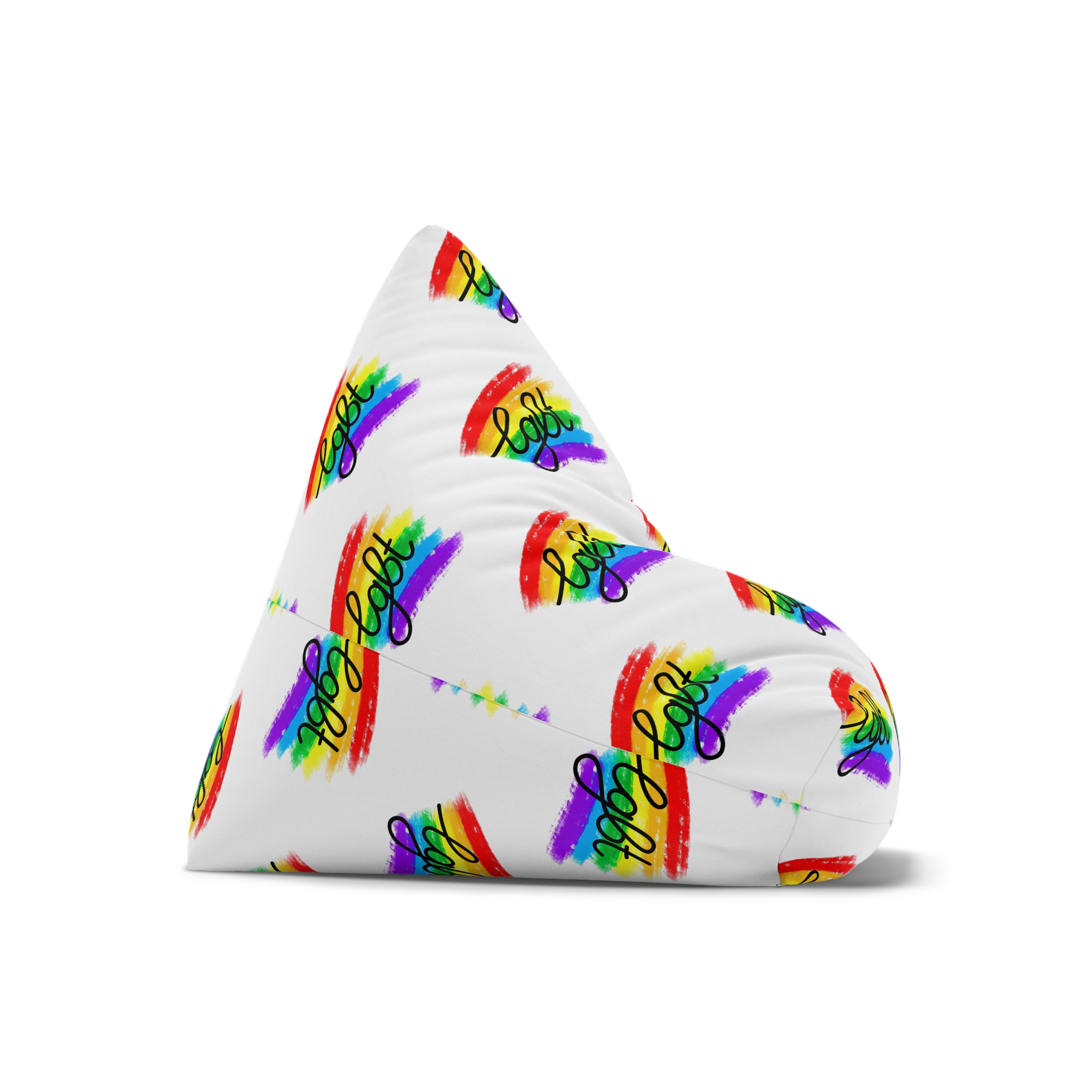 Lgbt Logo Vector Flat Illustration With Hand Drawn Watercolor Rainbow Flag Bean Bag Chair Cover - Image 7
