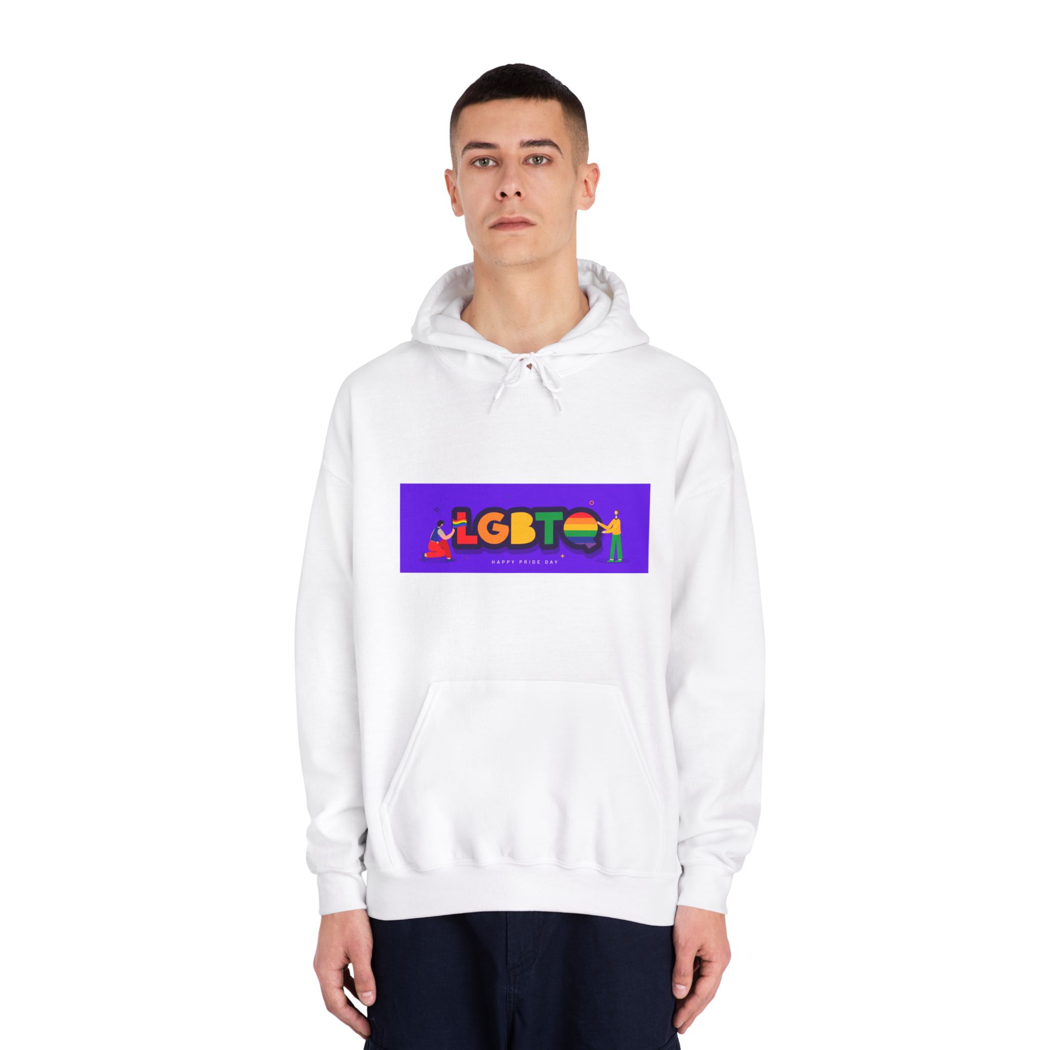 Lgbtq Community Banner Design With Illustration Gay Couple Unisex Dryblend Hooded Sweatshirt - Image 3