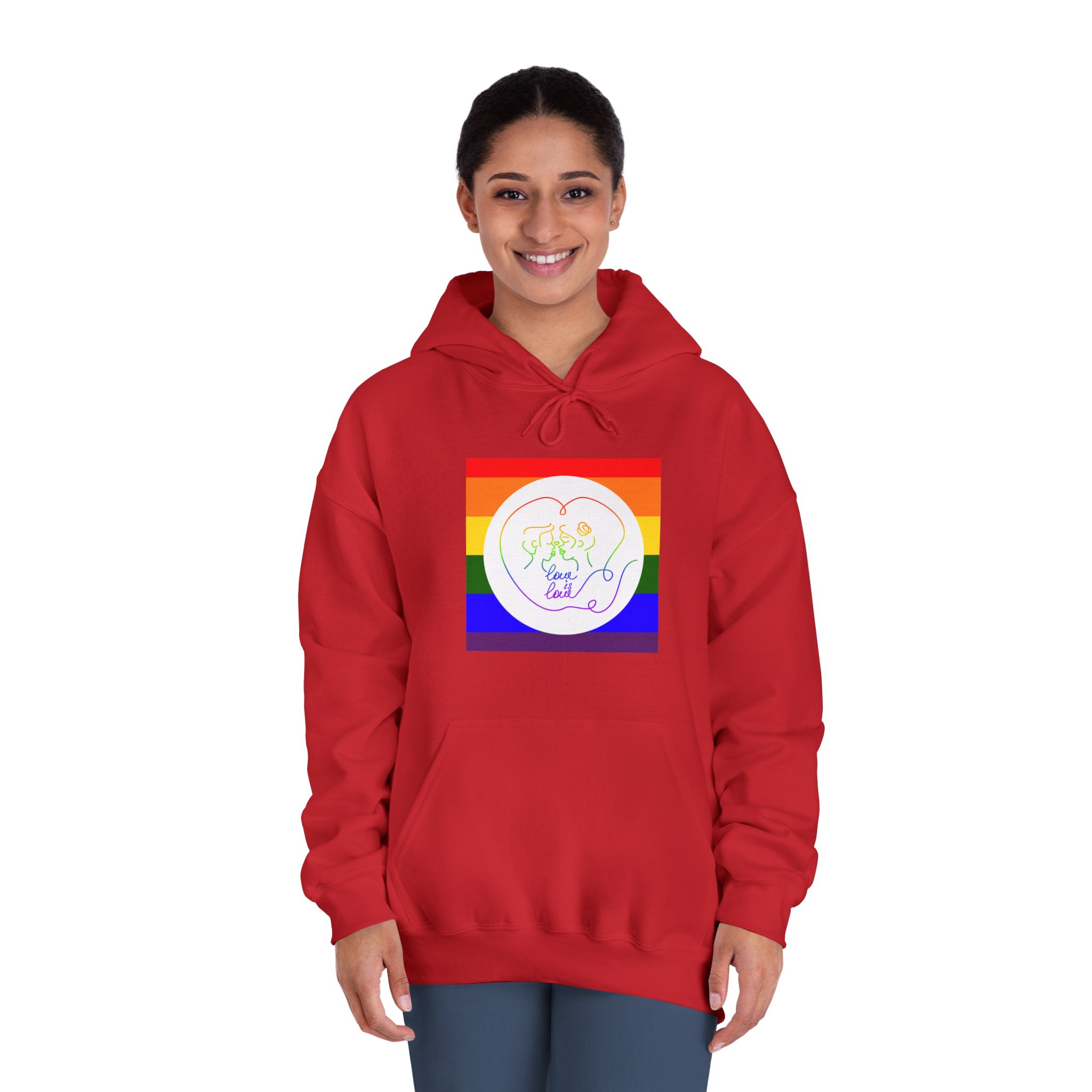 Poster With Kissing Woman Hand Lettering Love Is Love Theme Month Pride Lgbtq Love Background Unisex Dryblend Hooded Sweatshirt - Image 36