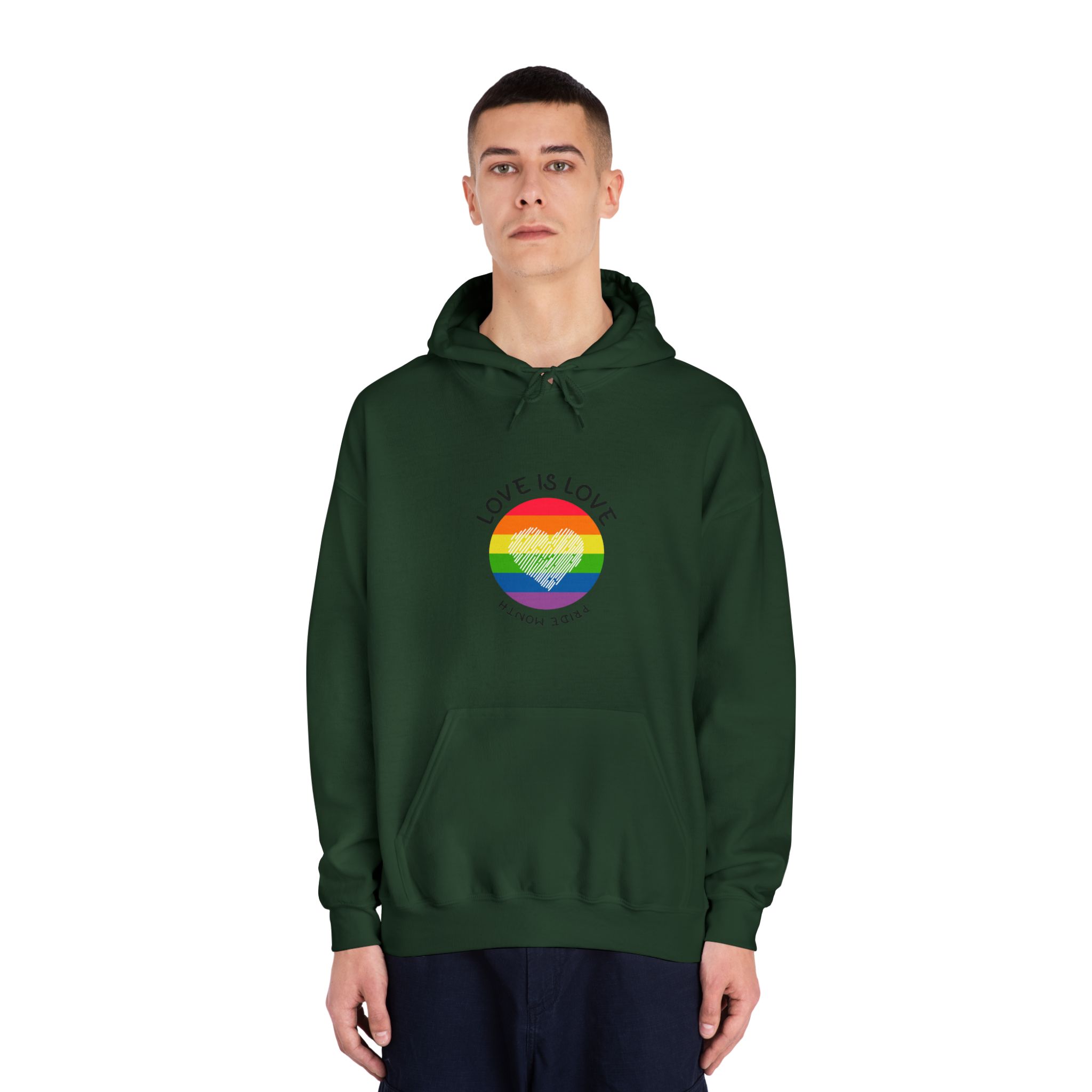Lgbt Pride Month Love Is Love Lgbtq Symbol With Lgbt Pride Round Rainbow Flag With Heart Gay Pride Unisex Dryblend Hooded Sweatshirt - Image 23
