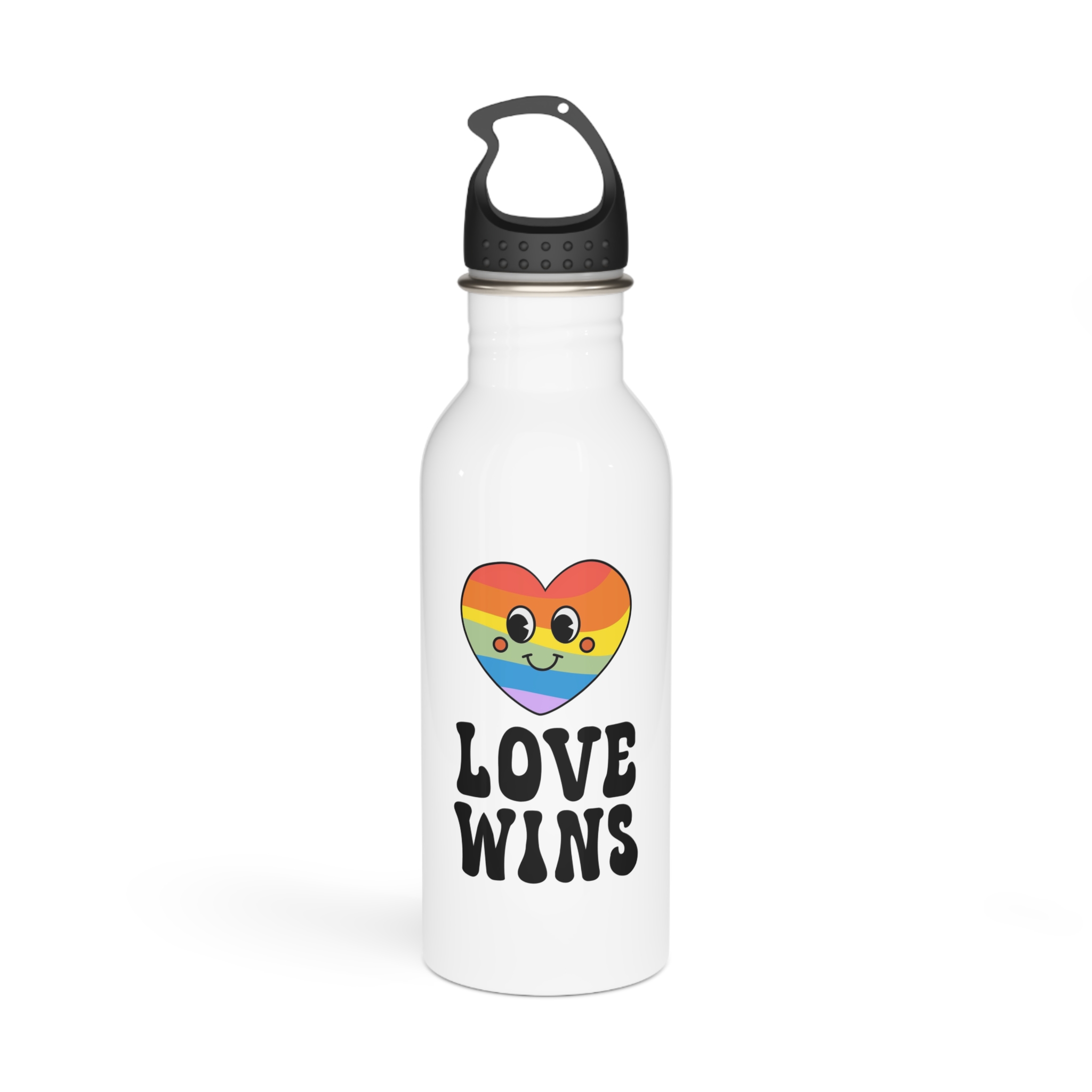 Vector Lgbt Groovy Love Wins Lettering Heart Stainless Steel Water Bottle
