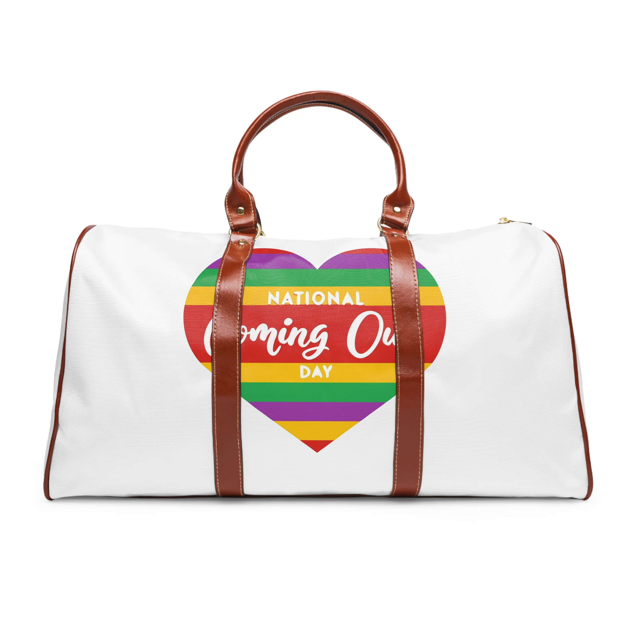 National Coming Out Day Rainbow Heart With Text Pride Lgbtq Waterproof Travel Bag