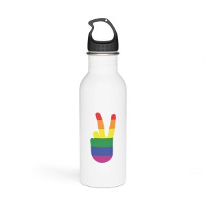 Rainbow Peace Sign Hand Gesture Colored Lgbt Flag Stainless Steel Water Bottle