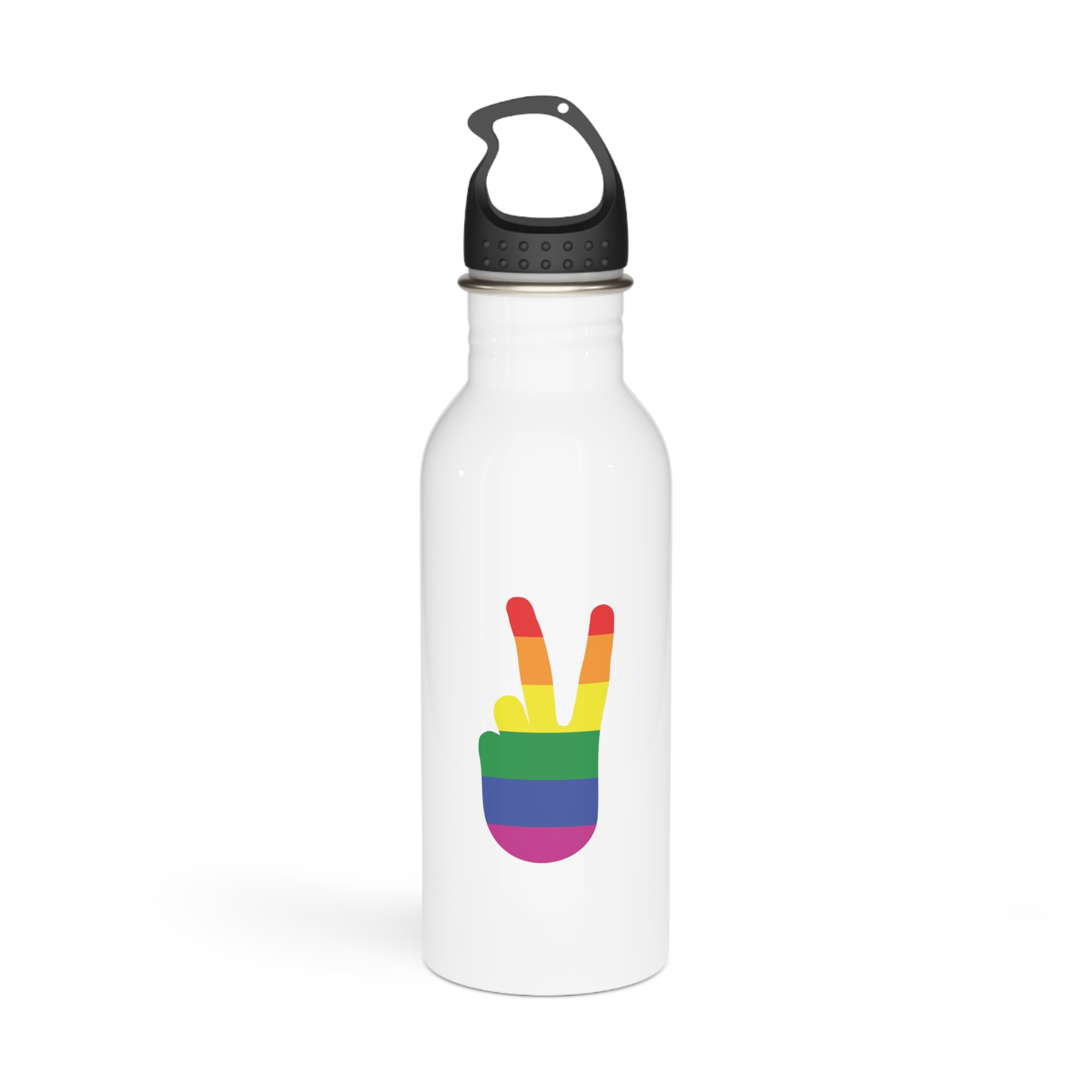 Rainbow Peace Sign Hand Gesture Colored Lgbt Flag Stainless Steel Water Bottle