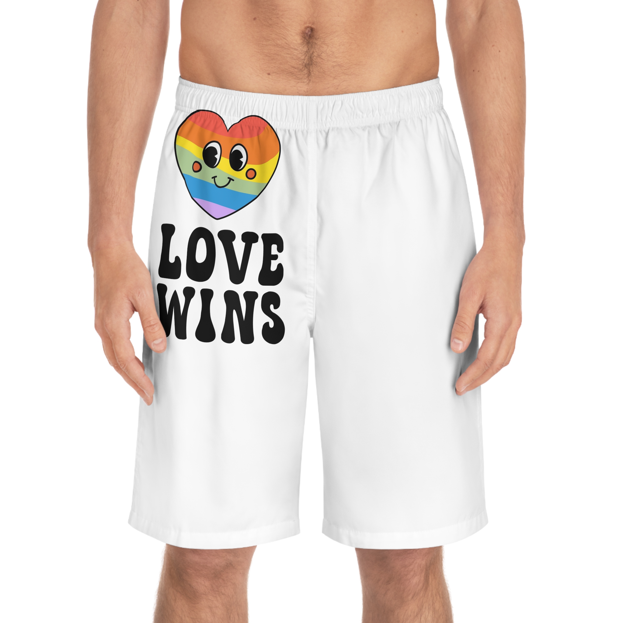 Vector Lgbt Groovy Love Wins Lettering Heart Mens Board Shorts Aop - Image 3