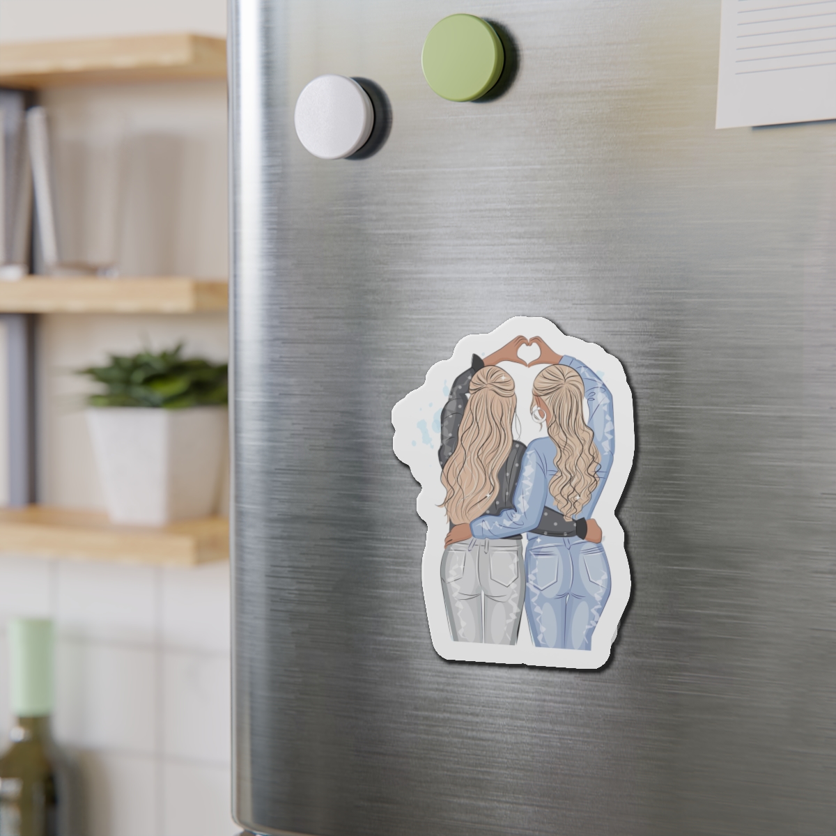 Two Girls Friends Sister Friends With Long Hair Hugging Friendship Day Print Valentine Vector(1) Die Cut Magnets - Image 12