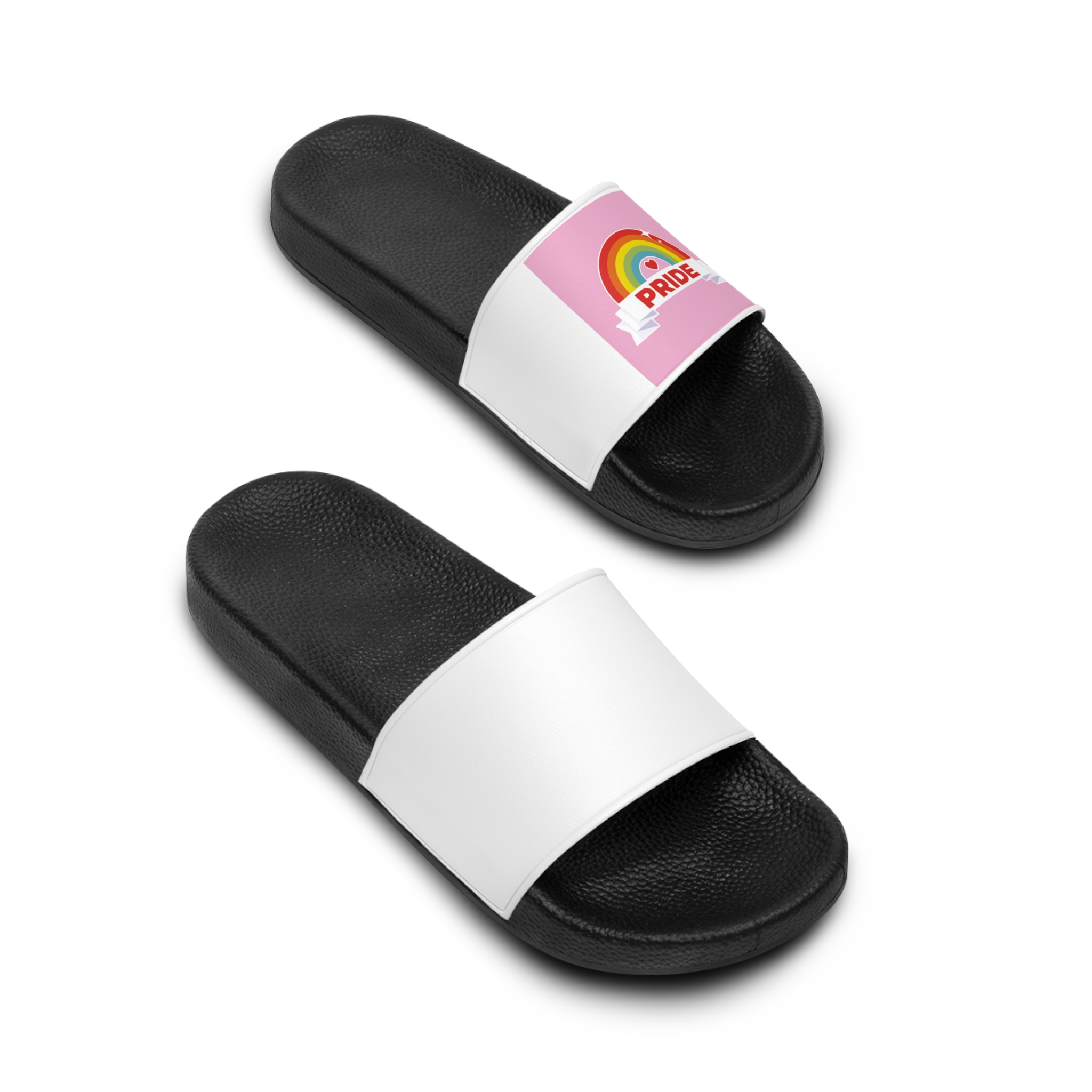 Flat Lgbt Pride Month Logo Template Mens Slide Sandals - Image 4