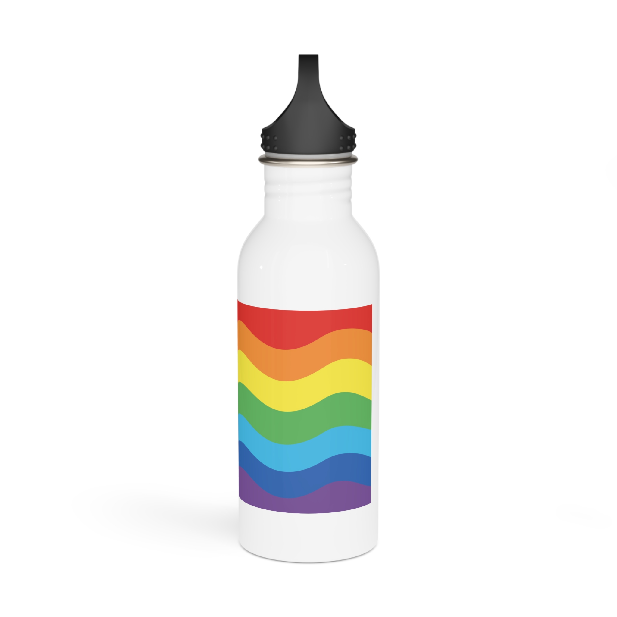Bright Rainbow Color Waves Creating Cheerful Design Background Stainless Steel Water Bottle - Image 4