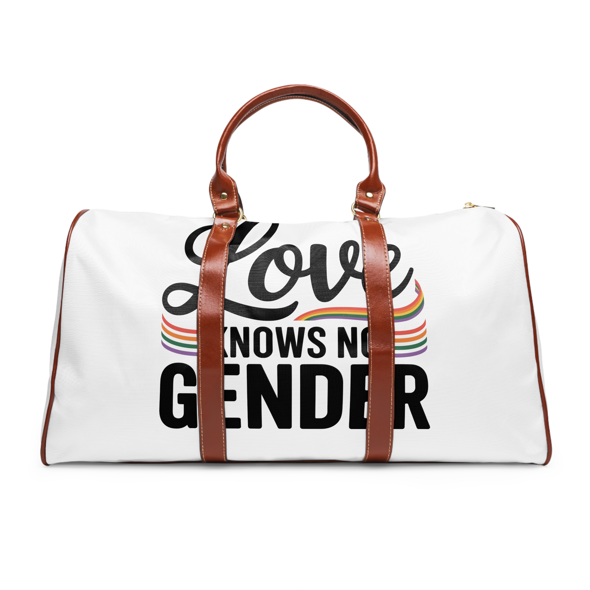 Love Knows No Gender T Shirt Design Isolated White Background 2 Waterproof Travel Bag