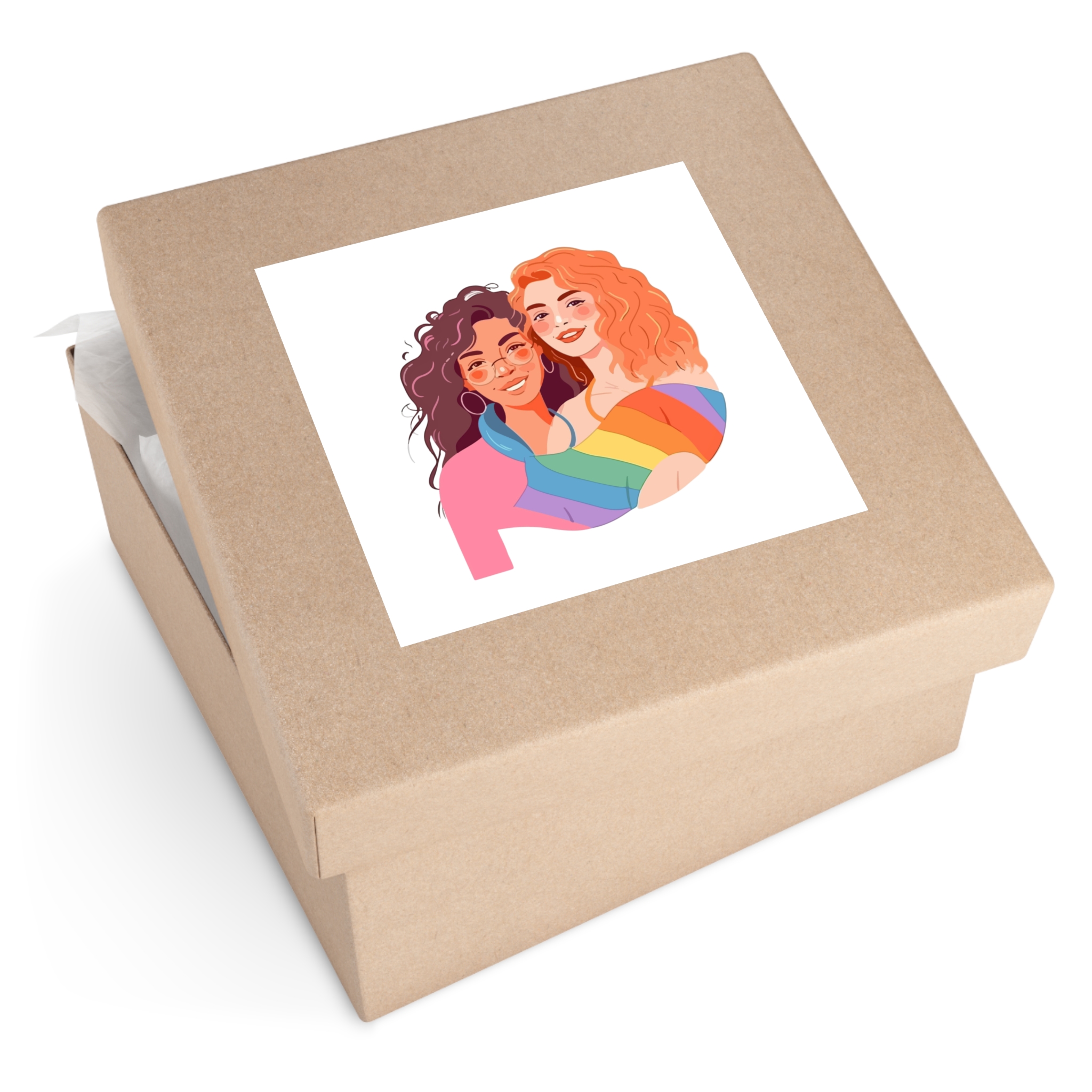 Portrait Lesbian Couple With Rainbow Flag Concept Lgbtq Illustration Couple Laminate Stickers Square - Image 63