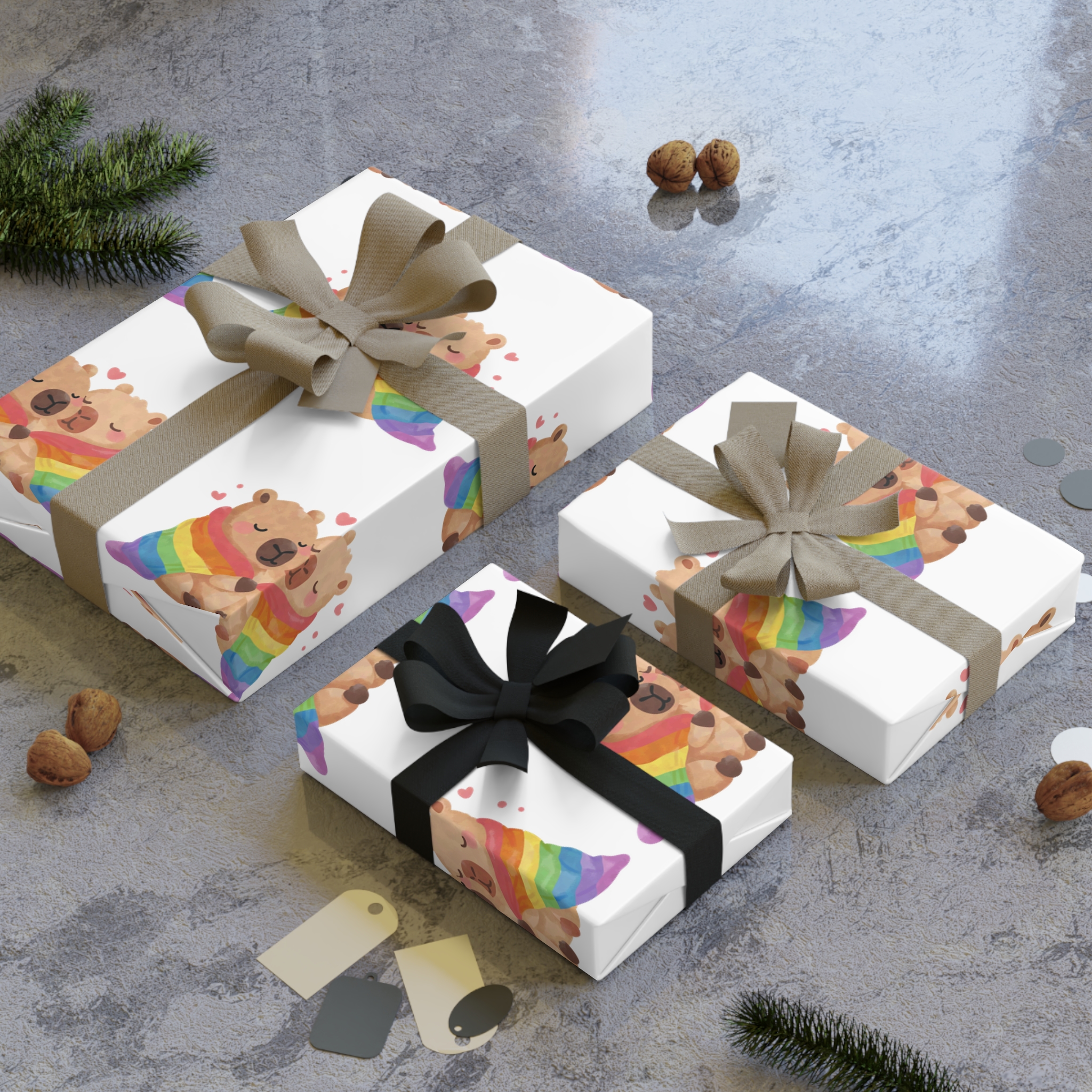 Two Capybaras Embracing Rainbow Blanket Illustration Gift Wrapping Paper Rolls 1pc - Image 8