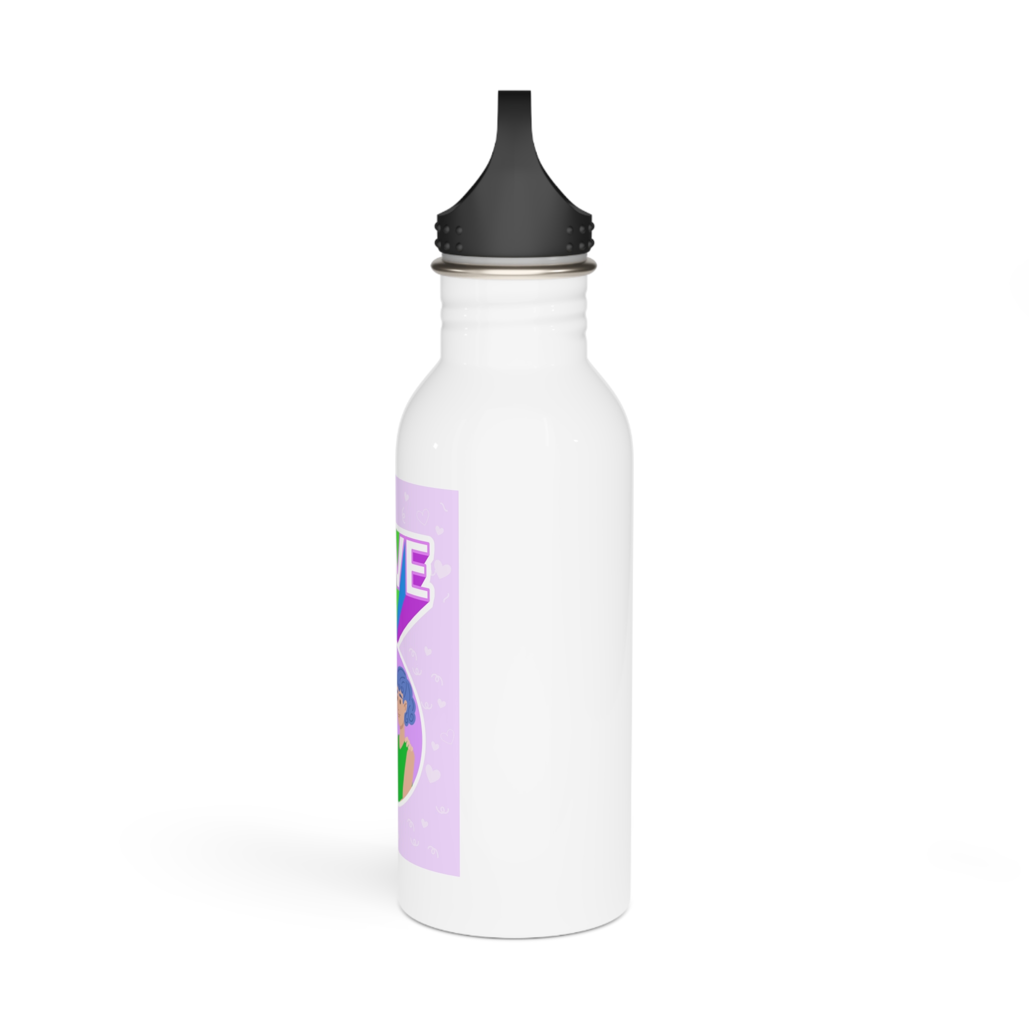 Young Couple Embracing With Rainbow Love Text Celebrating Pride Month Stainless Steel Water Bottle - Image 4