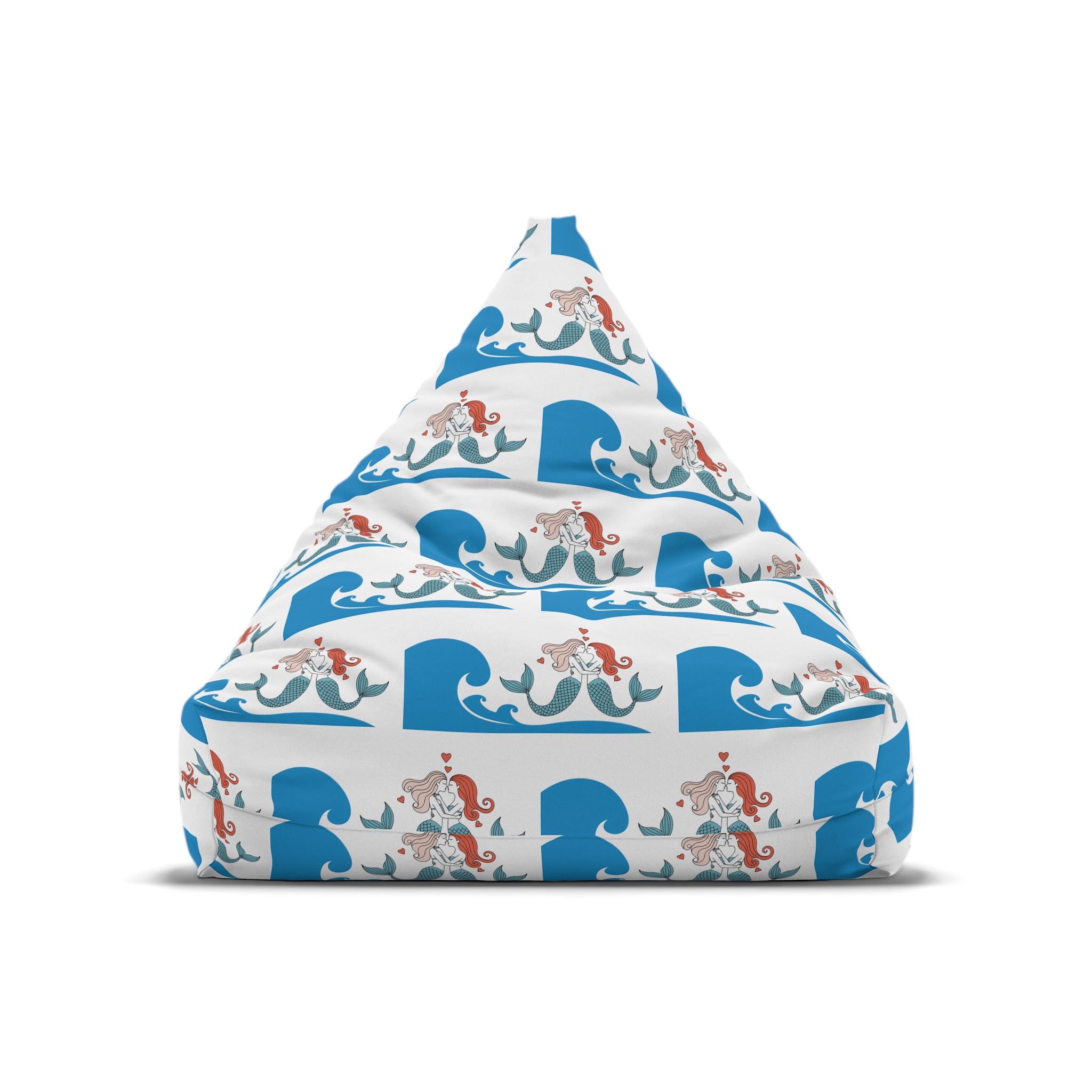 Two Mermaids Love With Hearts Their Heads Bean Bag Chair Cover - Image 5
