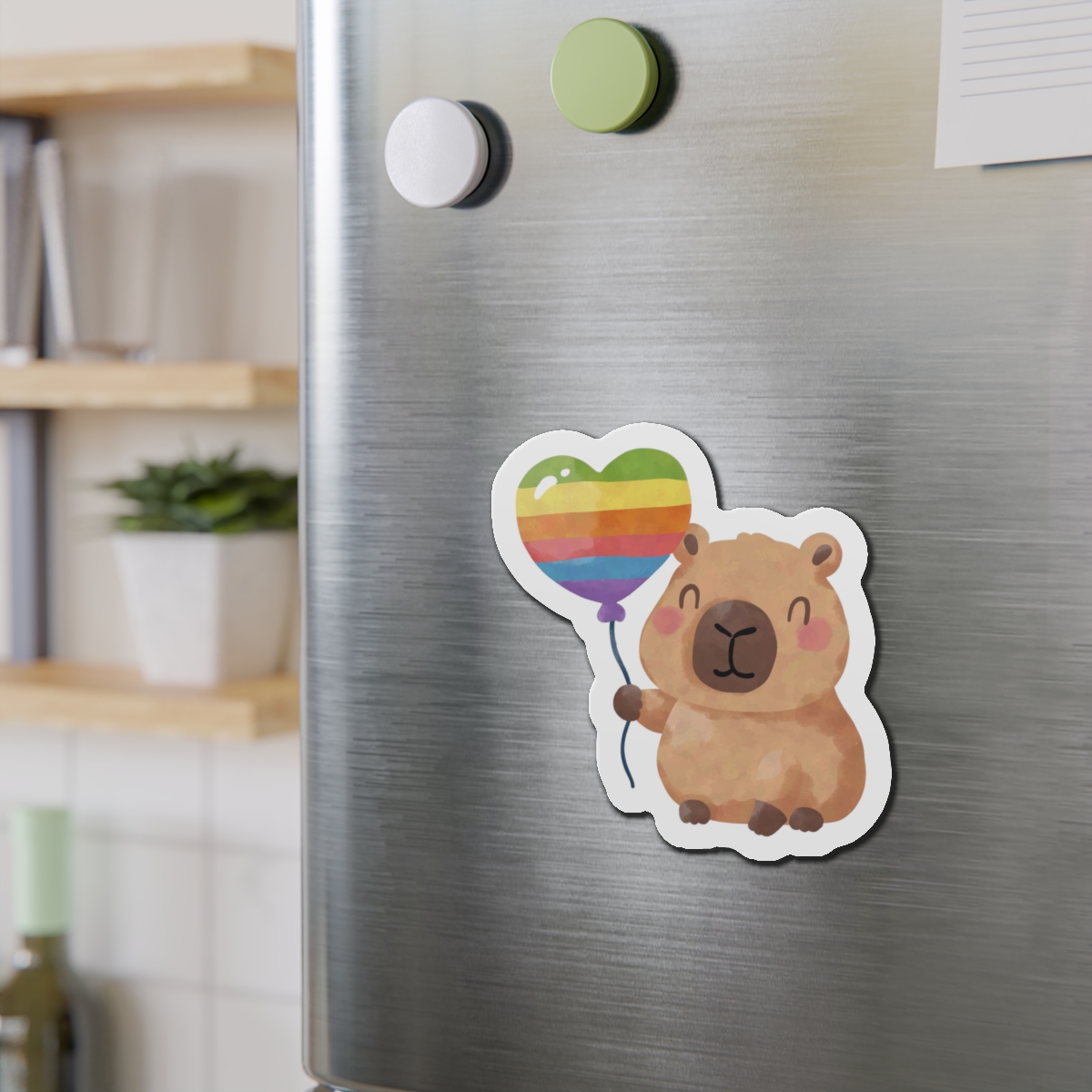Capybara Holding Rainbow Heart Balloon Illustration (1) Die Cut Magnets - Image 12