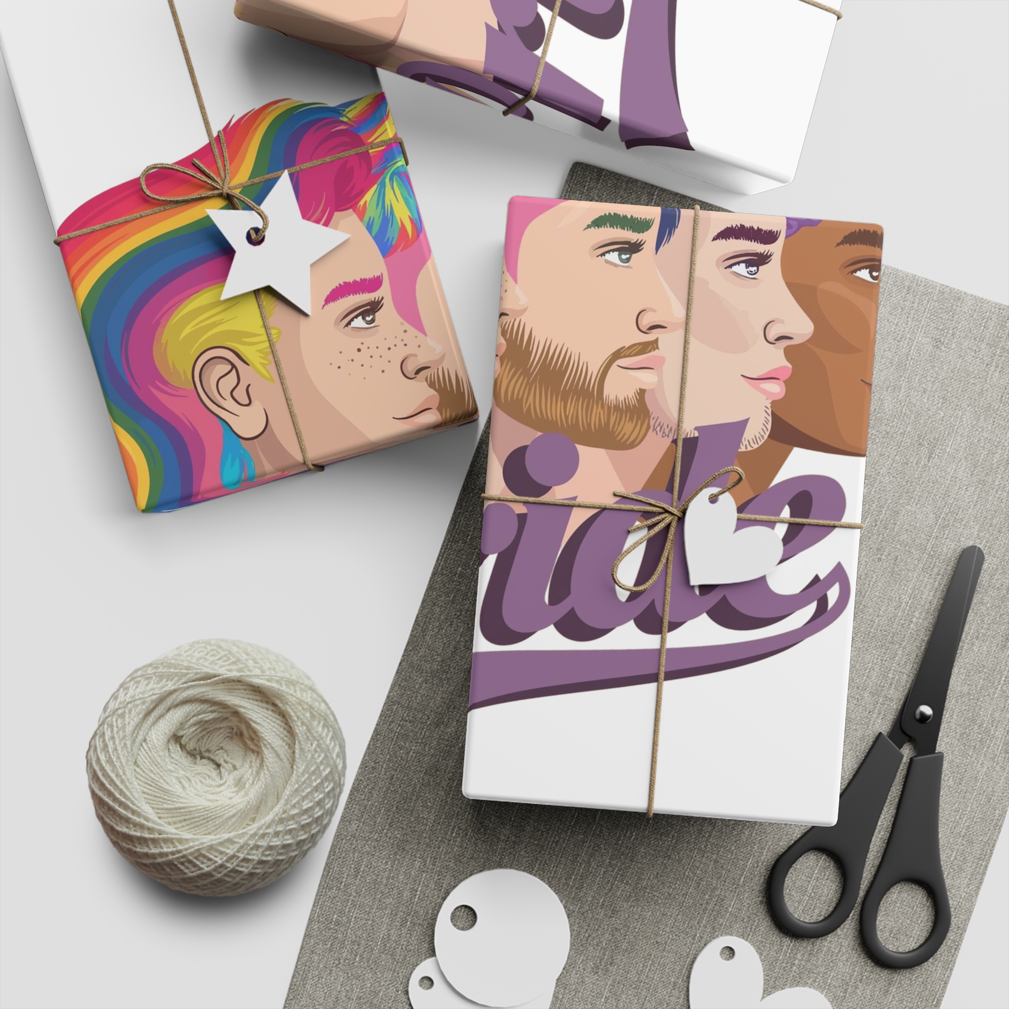 Vector Illustration Four Side Profiles Lgbtq Individuals With Vibrant Hair Colors Gift Wrapping Paper Sheets 1pc - Image 2