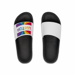 Lgbtqia Text Banner With Rainbow Background Lgbtqia Typography With Lgbt Gay Pride Flag Colours Mens Slide Sandals