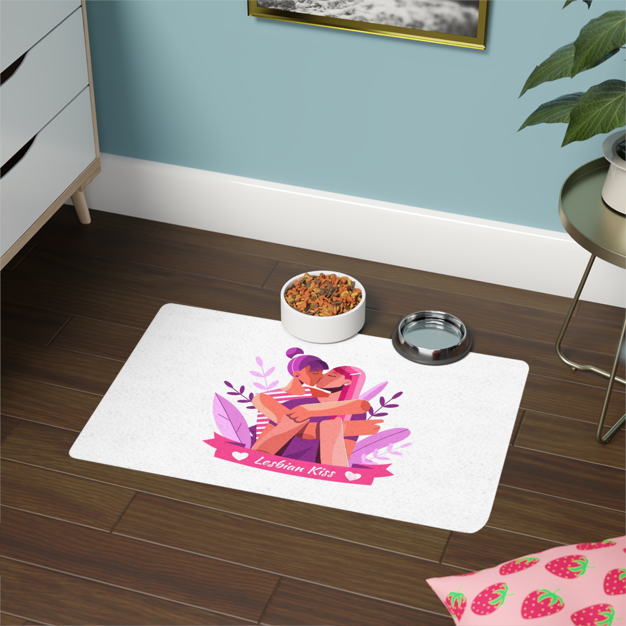 Flat Lesbian Kiss Illustrated Pet Food Mat 12x18 - Image 4
