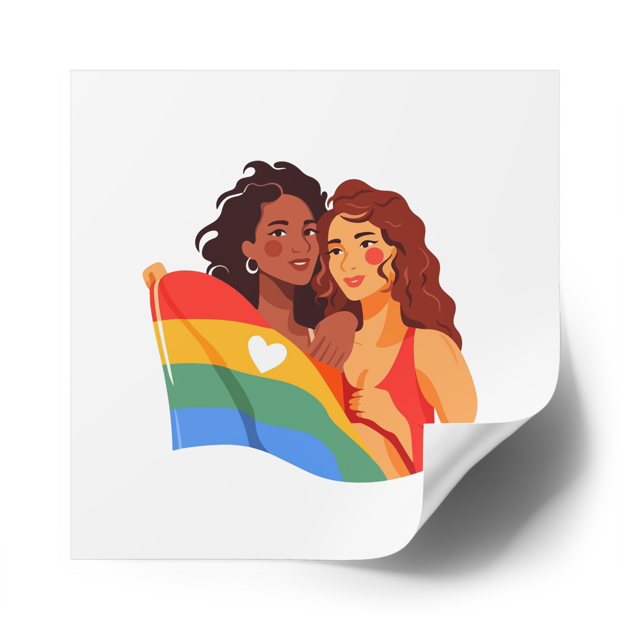 Portrait Lesbian Couple With Rainbow Flag Concept Lgbtq Laminate Stickers Square - Image 62