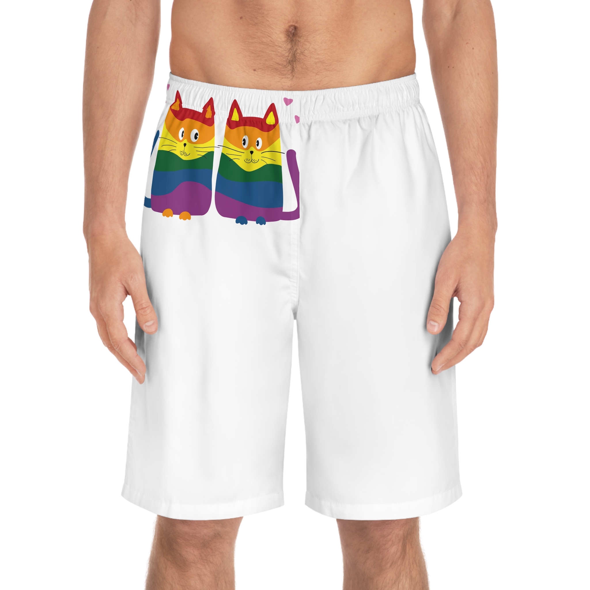 Family Cats With Child Happy Parents Cats Romantic Couple Mens Board Shorts Aop - Image 3