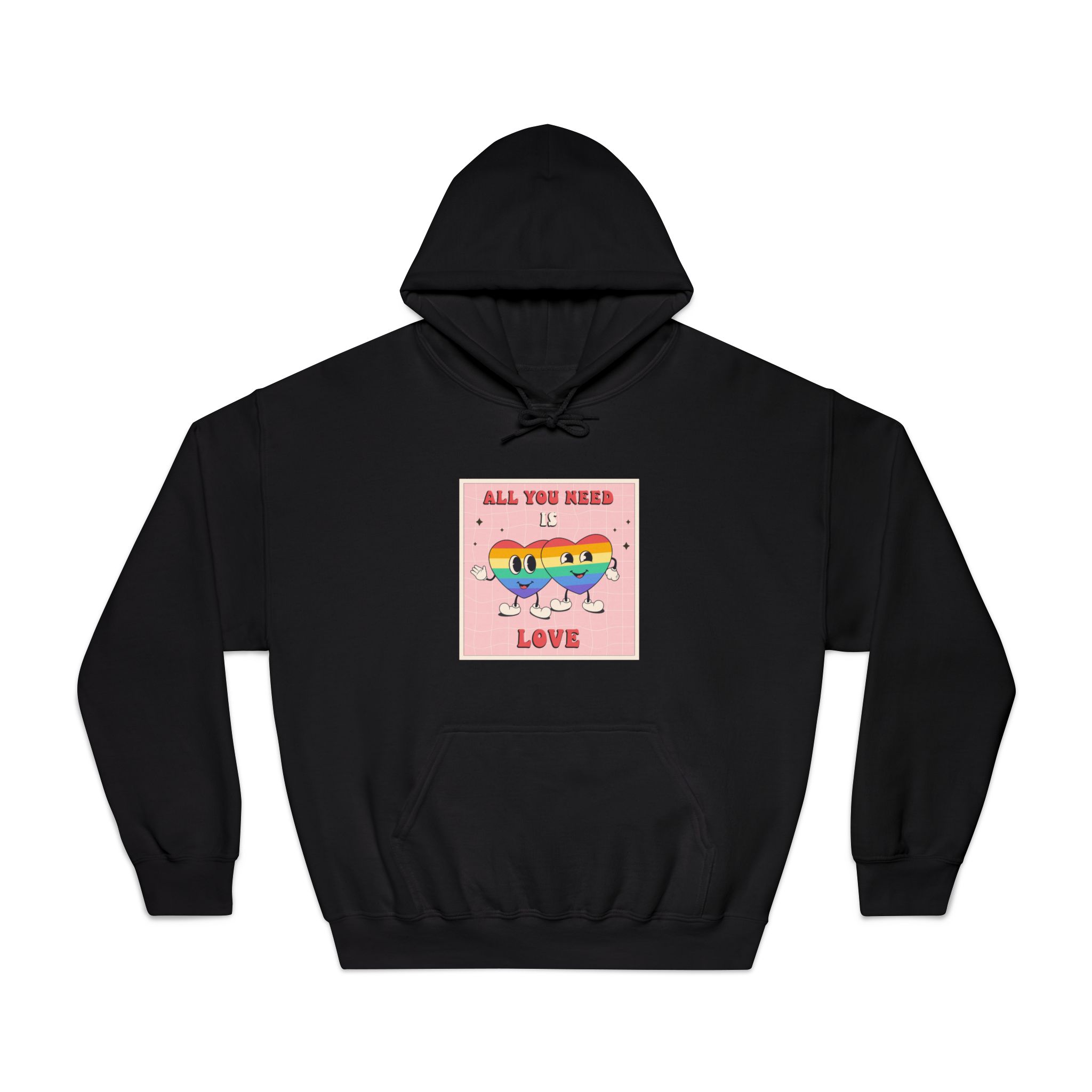 Lgbtq Pride Month Retro Groovy Poster Social Media Post Template With Rainbow Heart Unisex Dryblend Hooded Sweatshirt - Image 9