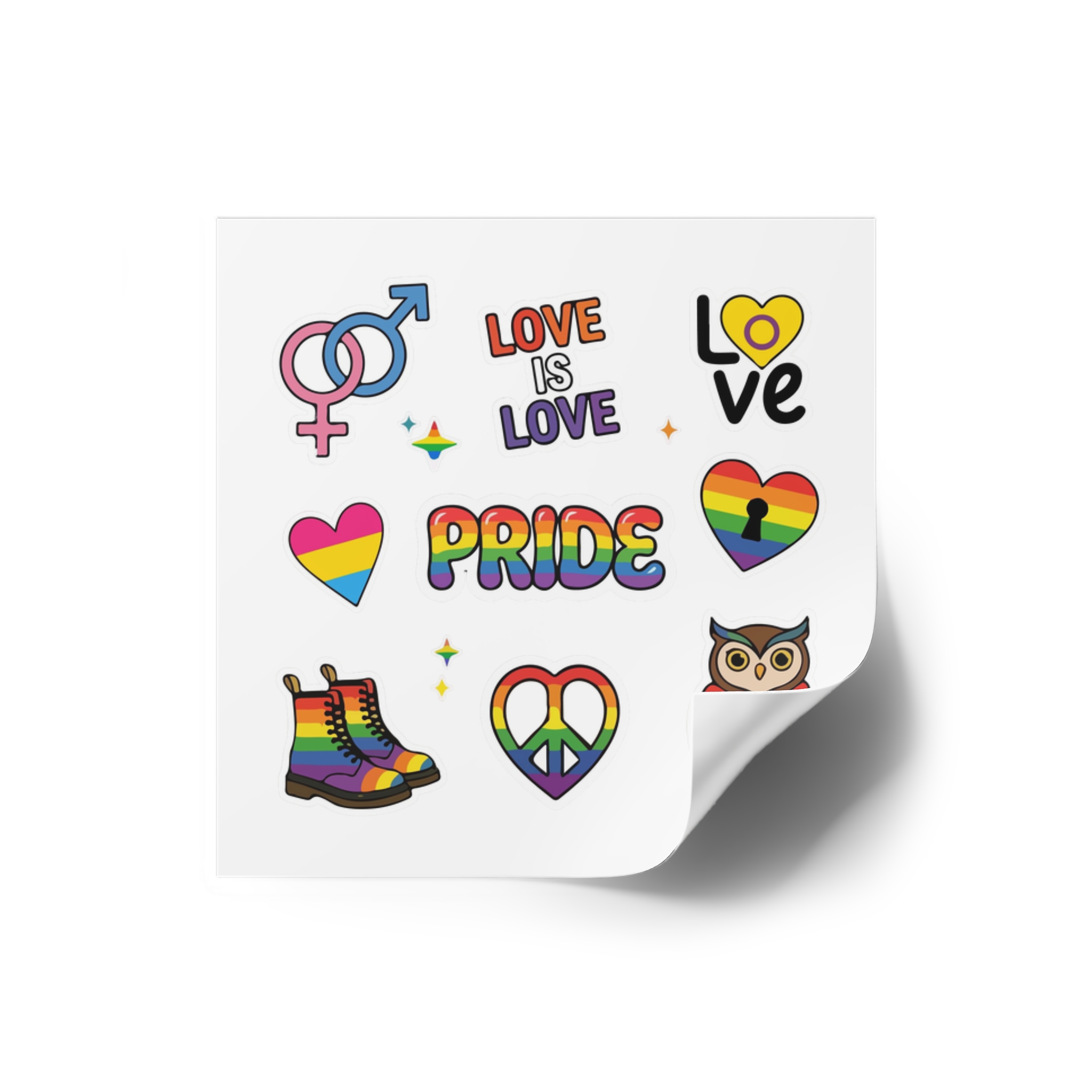 Pride Stickers Doodle Set Colorful Lgbtq Hand Drawn Icons Pack Laminate Stickers Square - Image 6