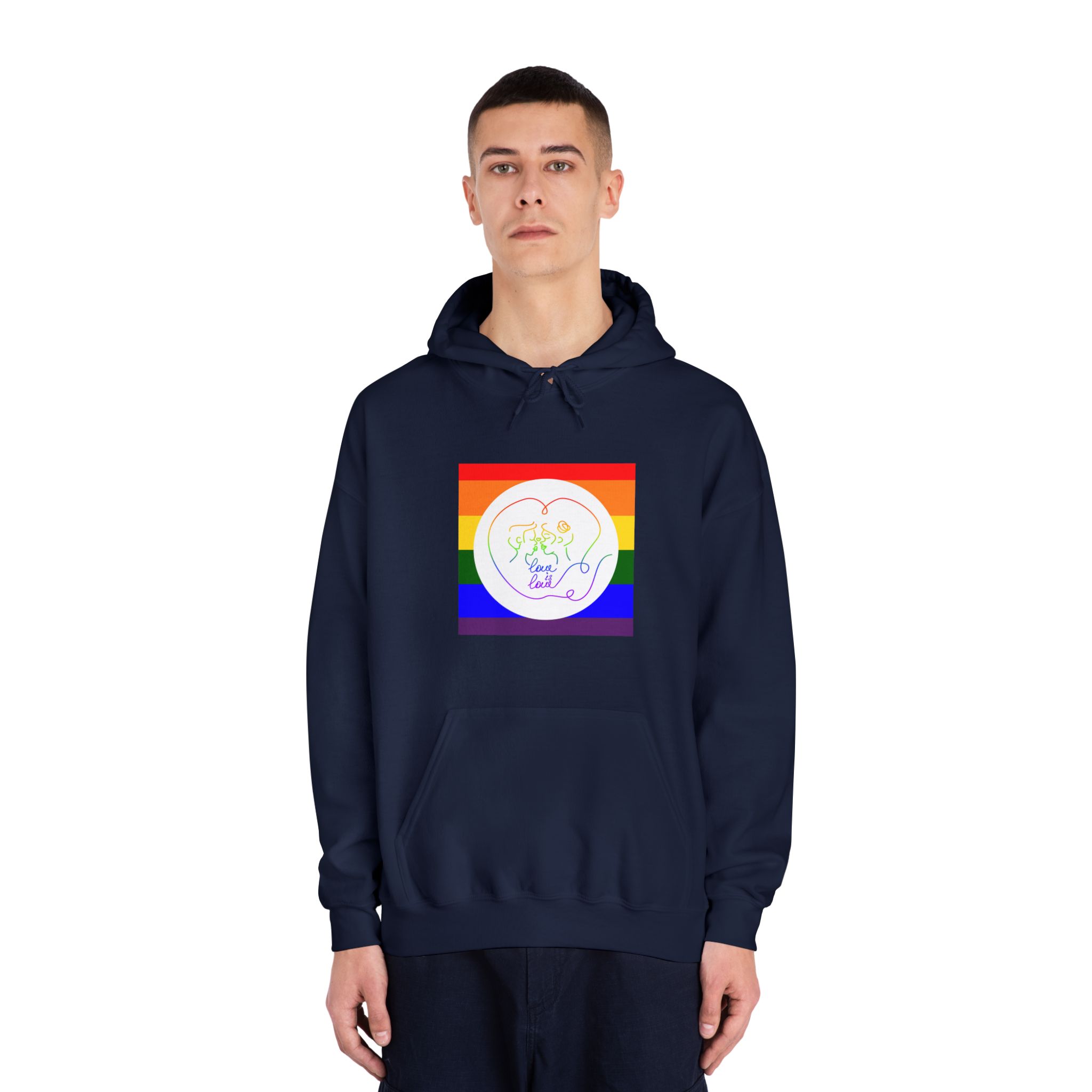 Poster With Kissing Woman Hand Lettering Love Is Love Theme Month Pride Lgbtq Love Background Unisex Dryblend Hooded Sweatshirt - Image 31