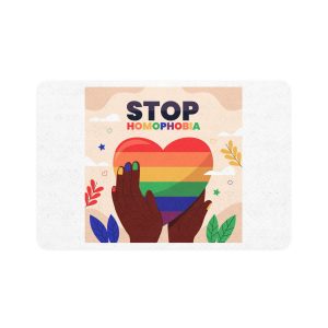 Hand Drawn Stop Homophobia Message Illustrated Pet Food Mat 12x18