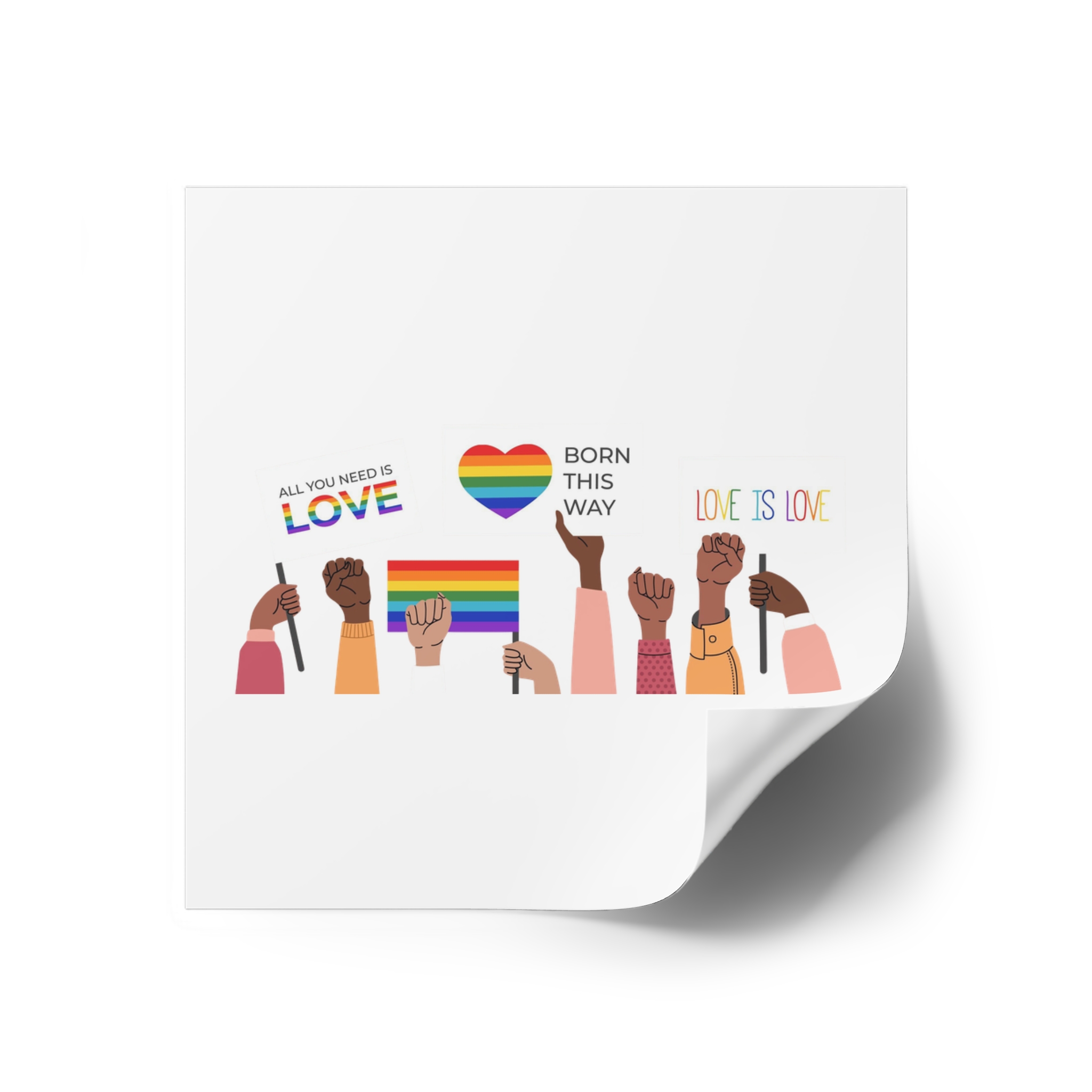 People Holding Lgbt Posters Symbols Signs Flags With Rainbows Pride Month Human Rights Love Is Love Laminate Stickers Square - Image 18