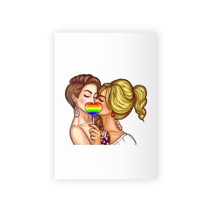 Vector Pop Art Lesbian Couple Kissing Covering Their Lips With Sign Stick Form Rainbow Heart Gift Wrapping Paper Rolls 1pc