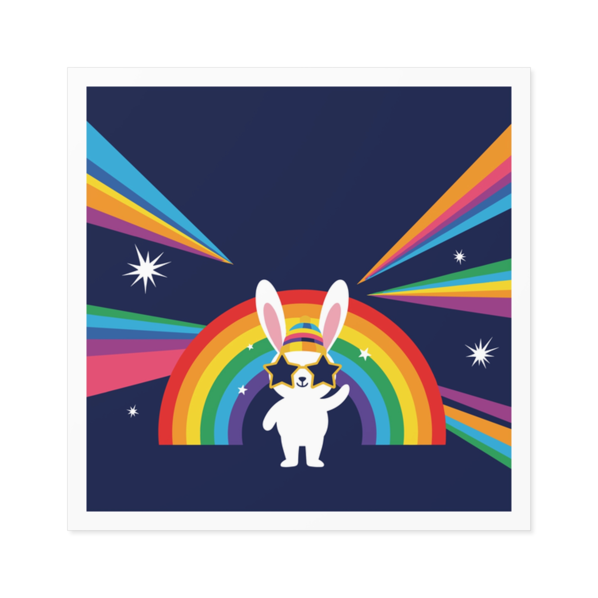 Happy Bunny With Rainbow Stars Laminate Stickers Square - Image 5