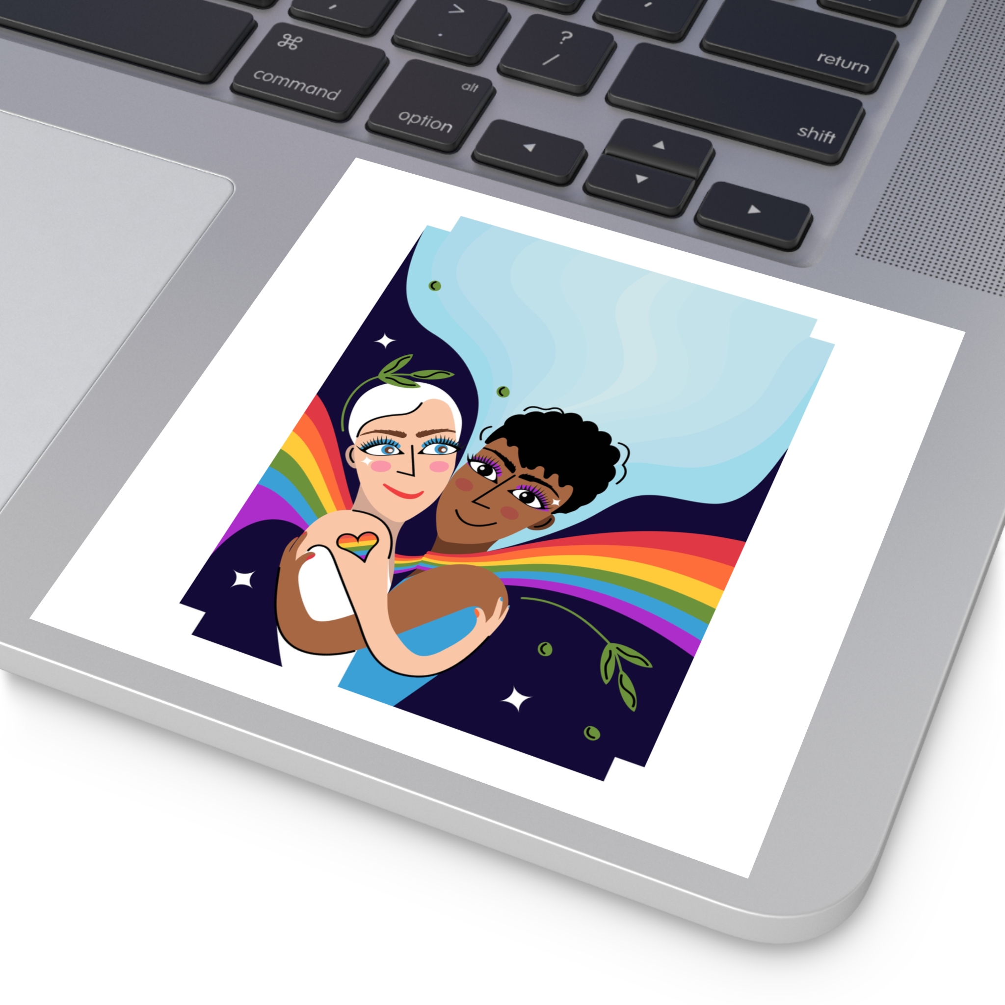 Interracial Lgbtq Men Romantic Relationships Cartoon Style Vector Card Laminate Stickers Square - Image 75