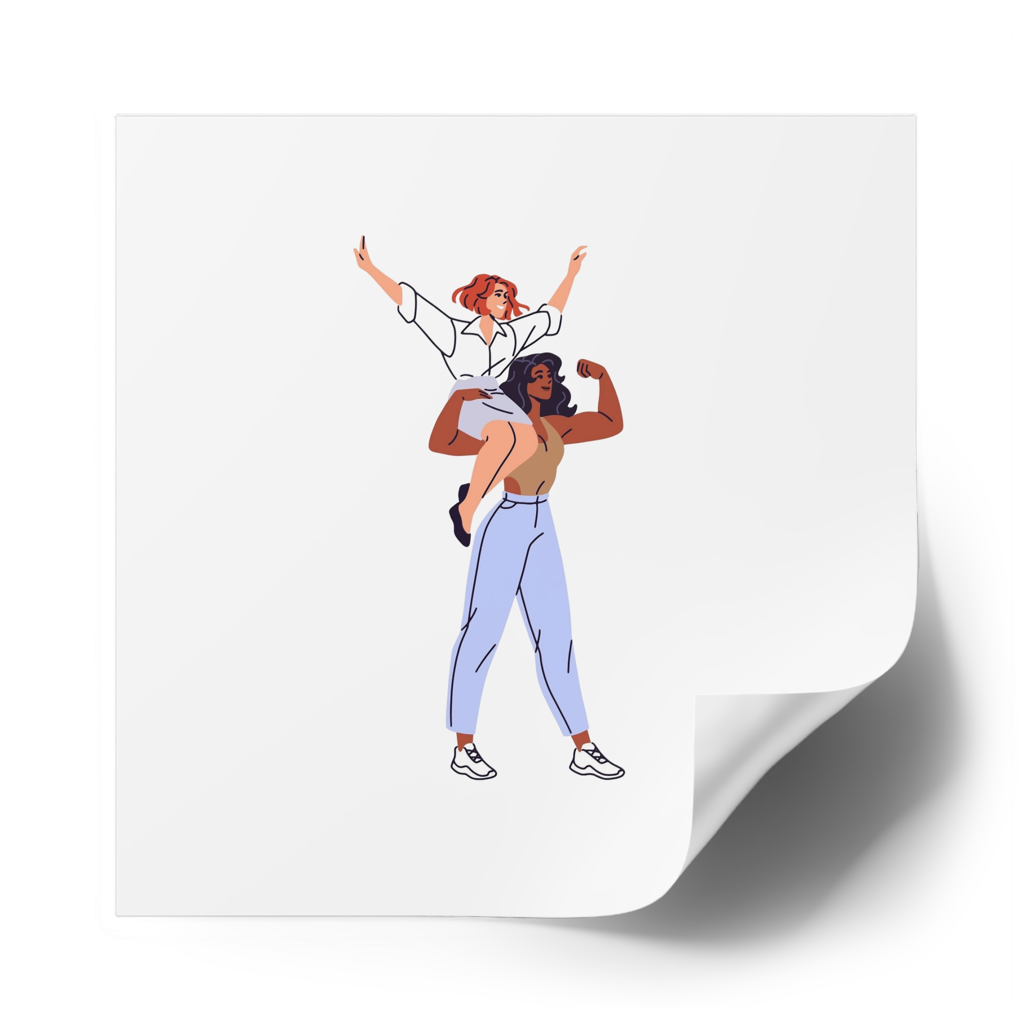 Happy Feminists Celebrate Success Winning Diverse Women Cheer Hands Up Support Feminism Strong Girl Holds Her Friend Shoulder Flat Isolated Vector Illustration White Background Laminate Stickers... - Image 62