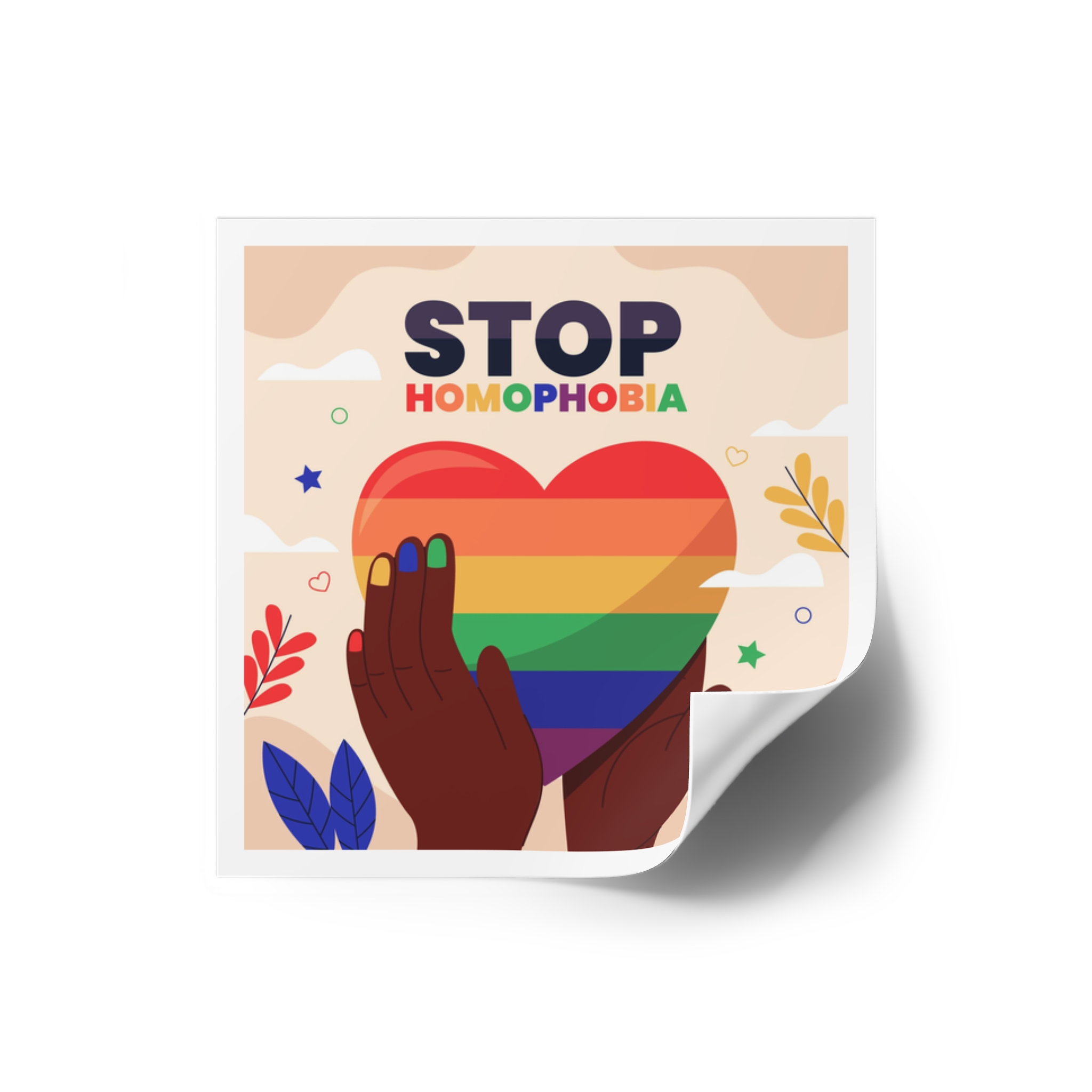 Hand Drawn Stop Homophobia Message Illustrated Laminate Stickers Square - Image 10
