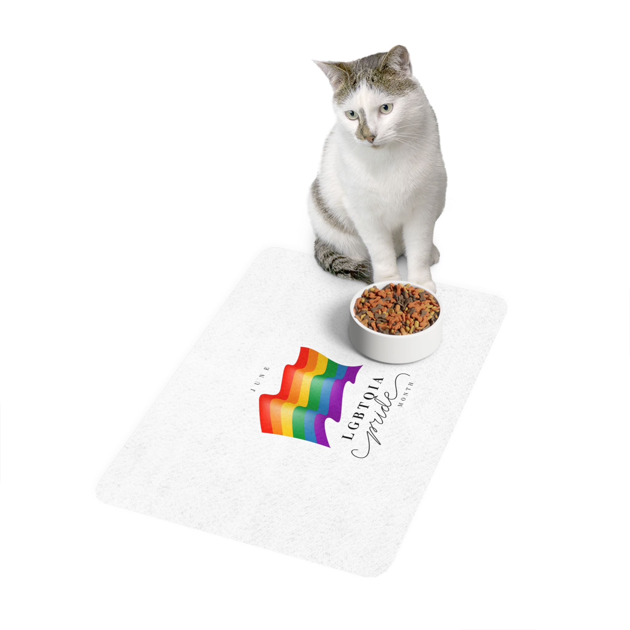 Lgbt Pride Month 2024 Concept Freedom Rainbow Flag With Hearts Gay Parade Vector Pet Food Mat 12x18 - Image 3