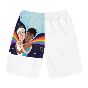 Interracial Lgbtq Men Romantic Relationships Cartoon Style Vector Card Mens Board Shorts Aop